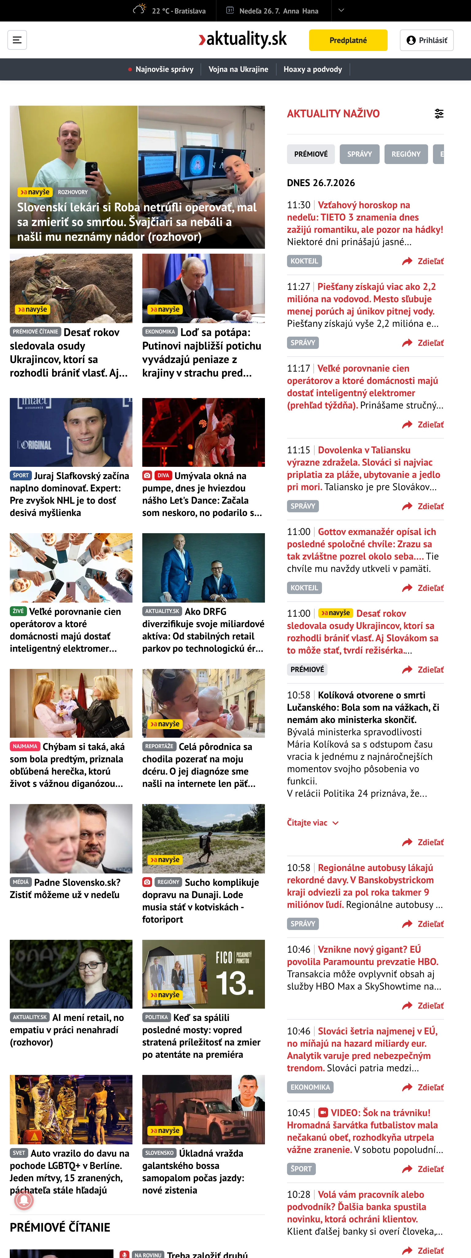 Screenshot of the Aktuality.sk front page