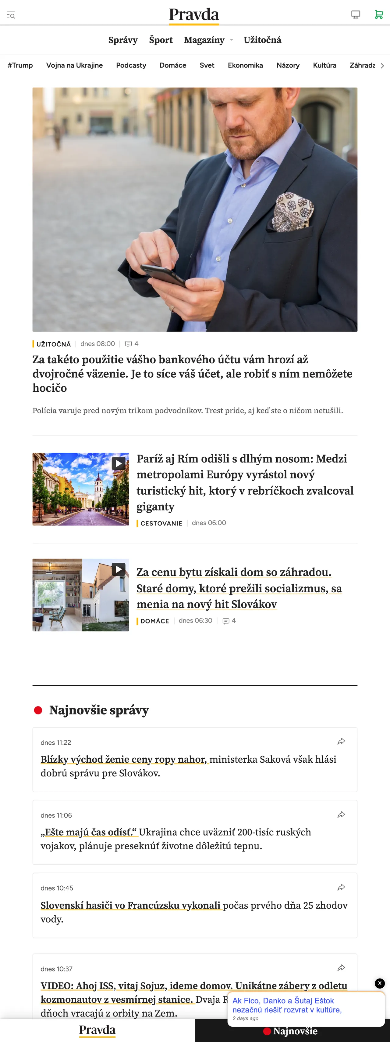 Screenshot of the Pravda front page