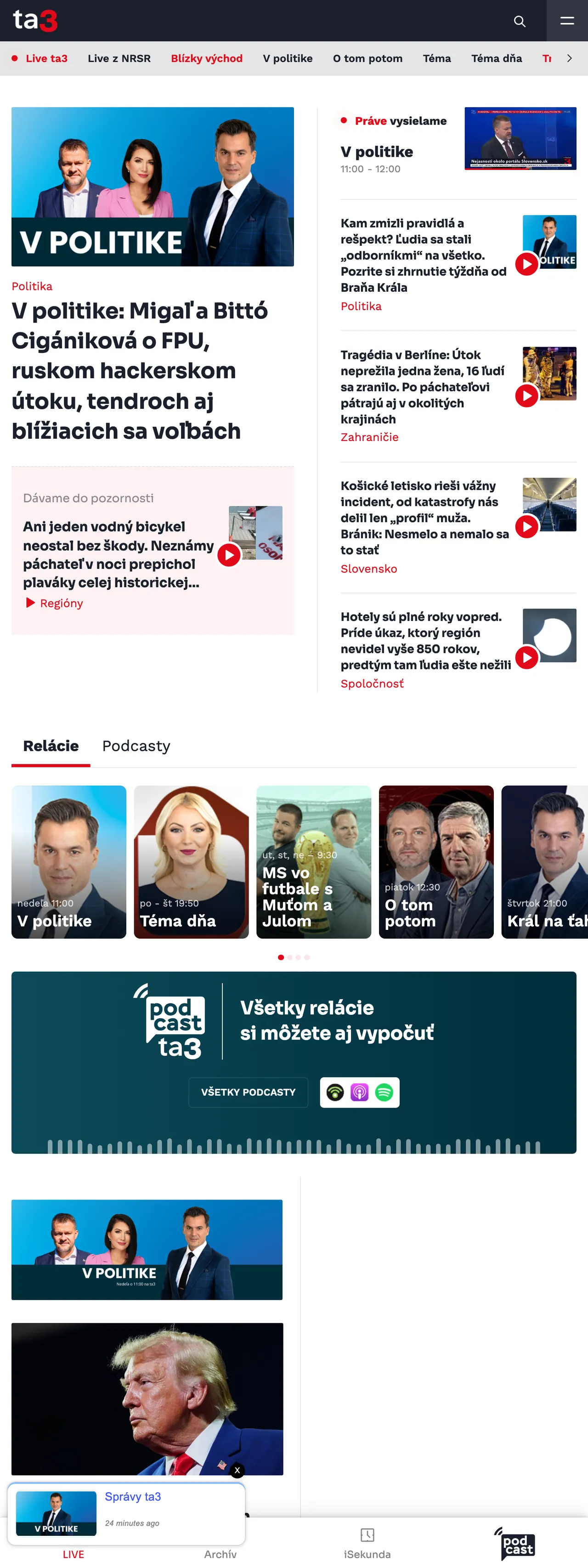 Screenshot of the TA3 front page