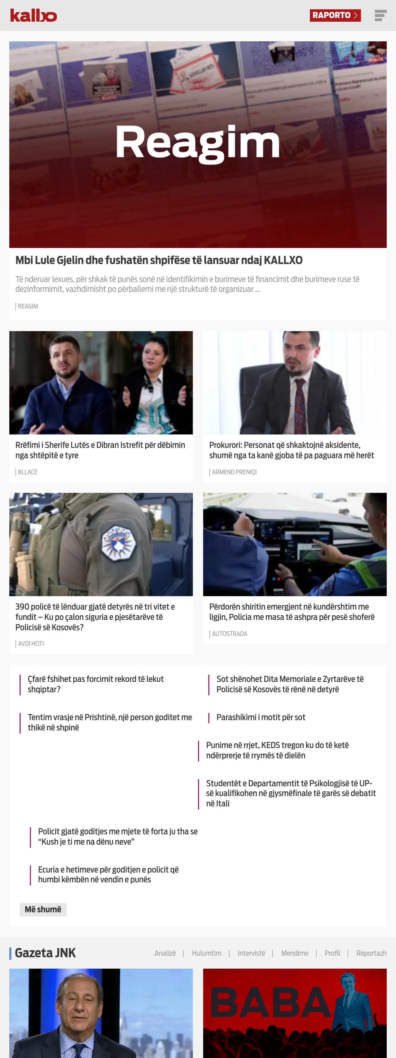 Screenshot of the Kallxo front page