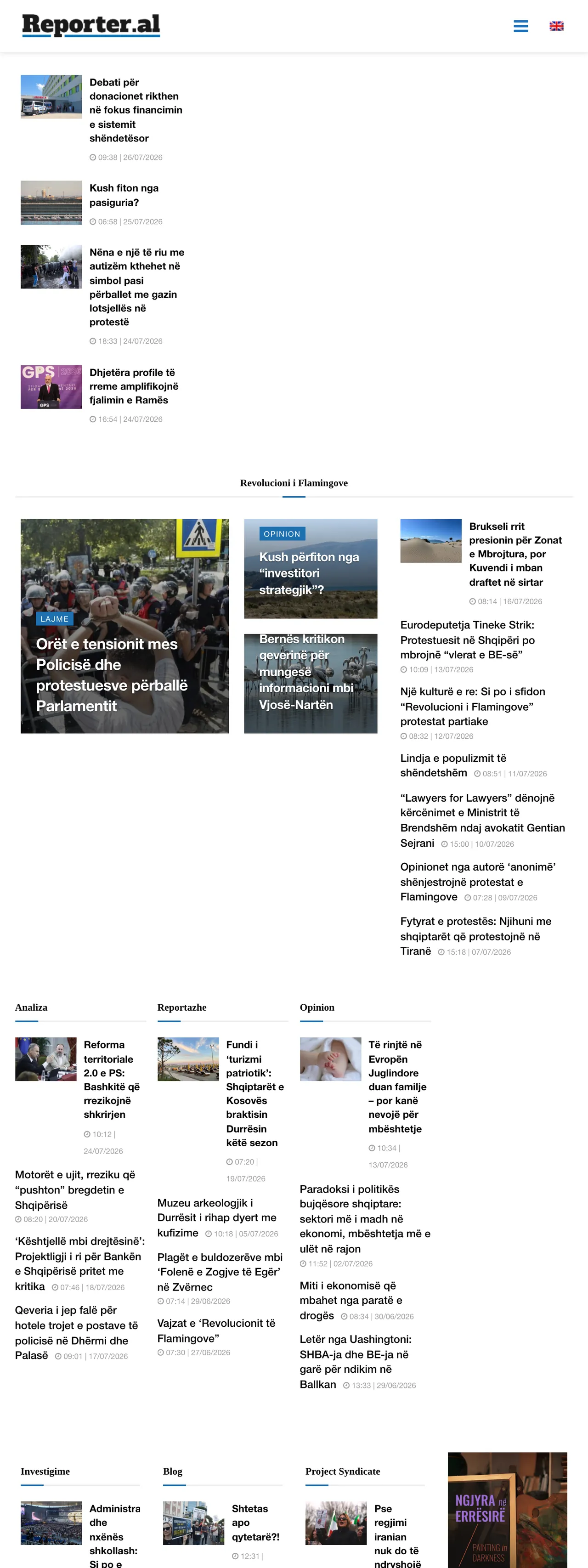 Screenshot of the Reporter.al front page