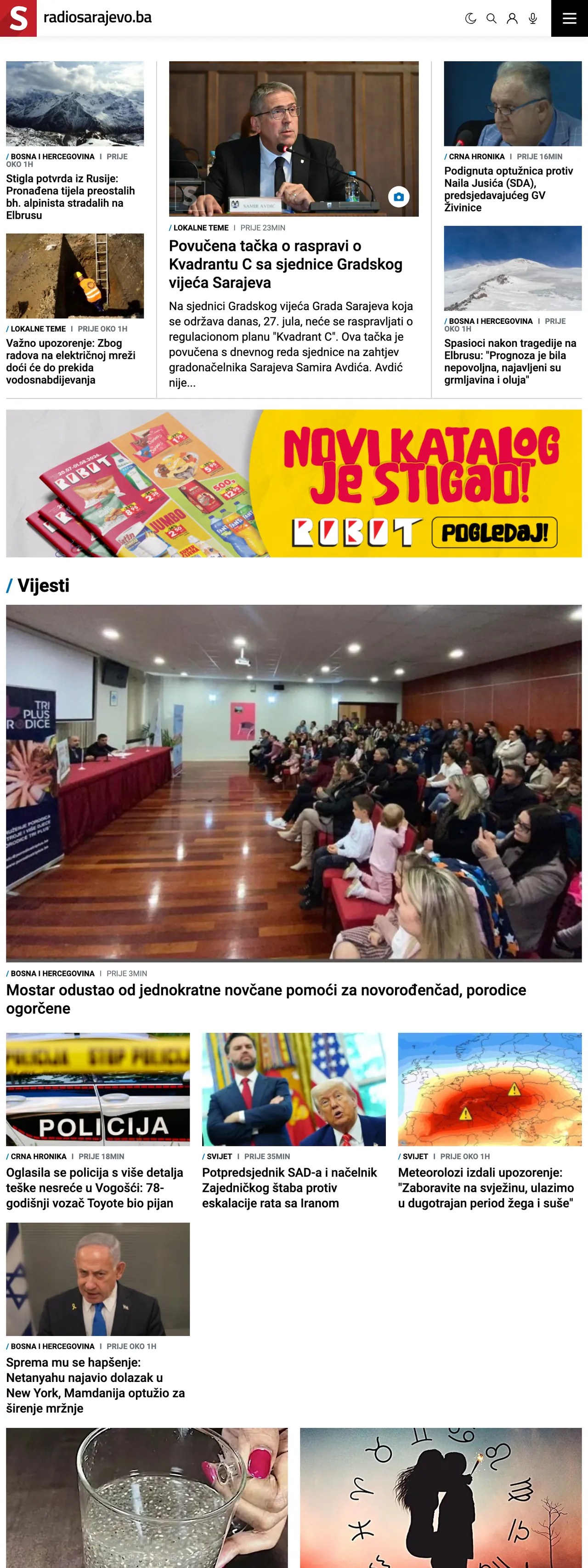 Screenshot of the Radio Sarajevo front page