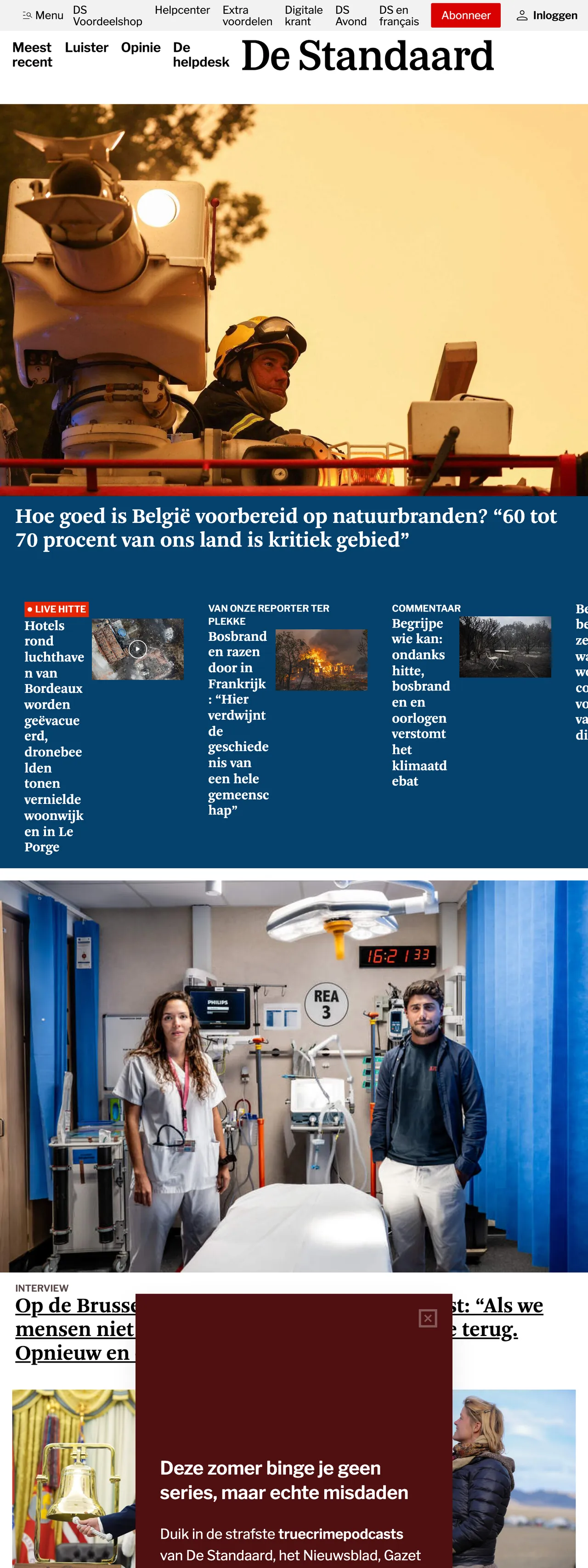 Screenshot of the De Standaard front page