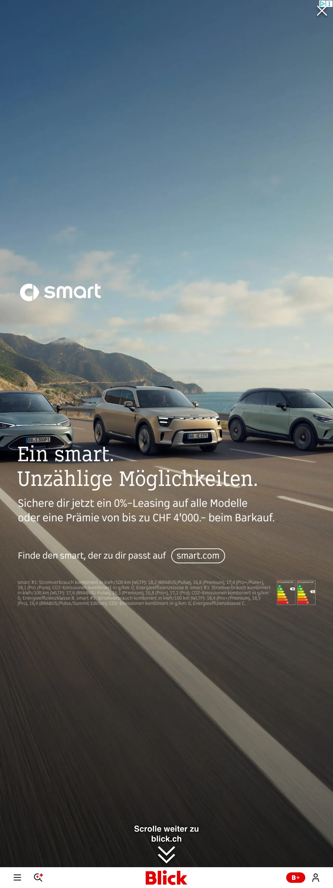 Screenshot of the Blick front page