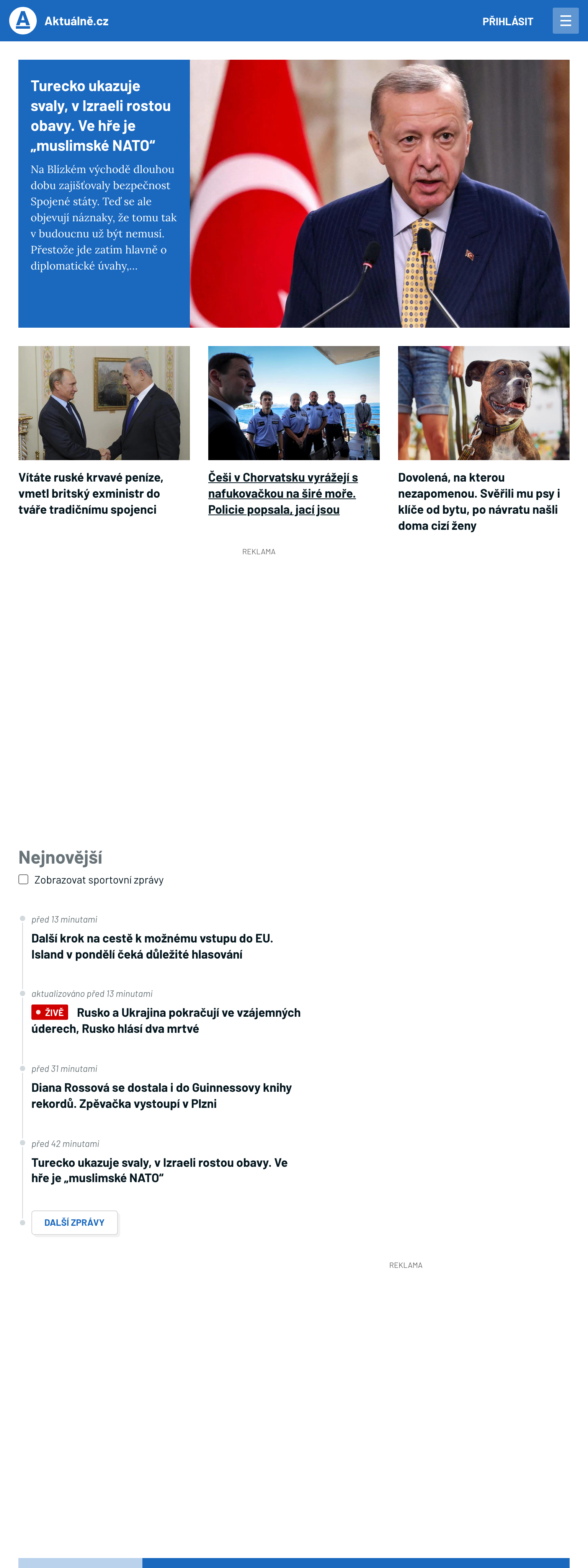 Screenshot of the Aktuálně.cz front page