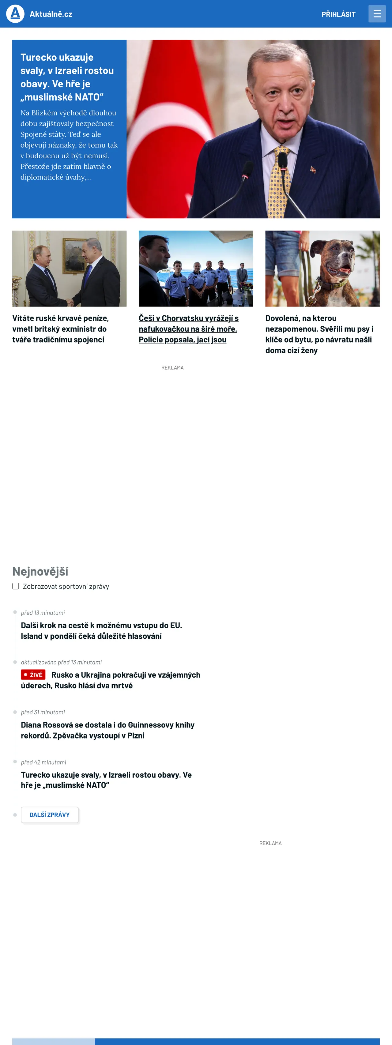 Screenshot of the Aktuálně.cz front page