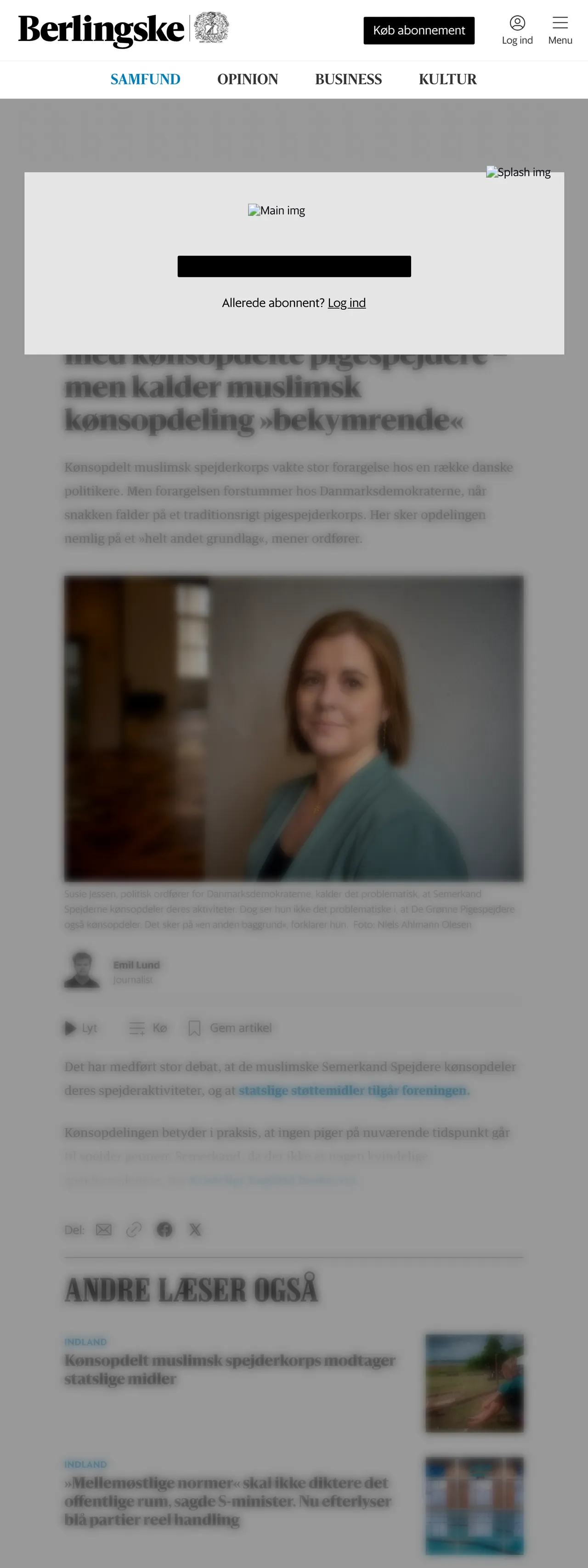 Screenshot of the Berlingske front page