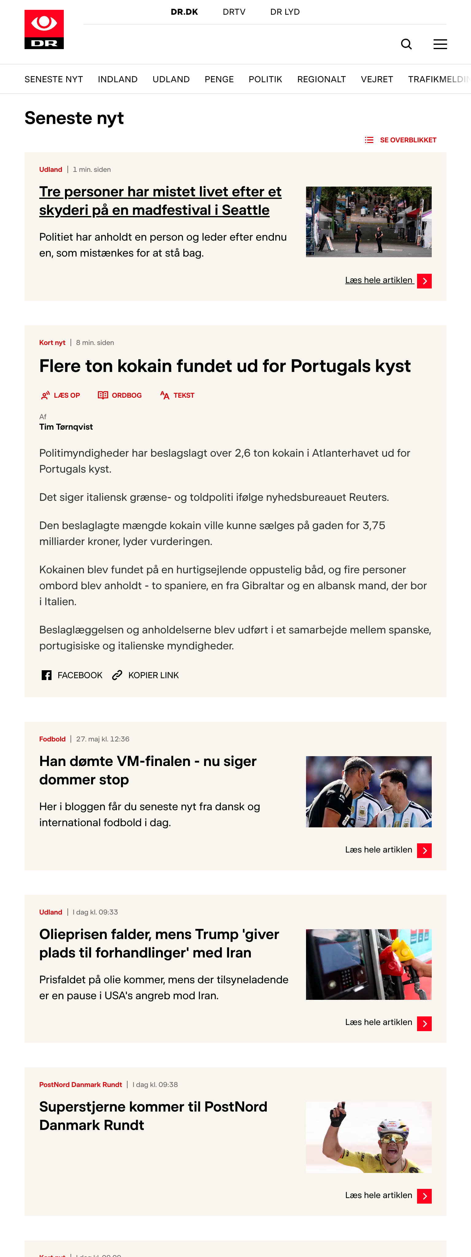 Screenshot of the DR front page