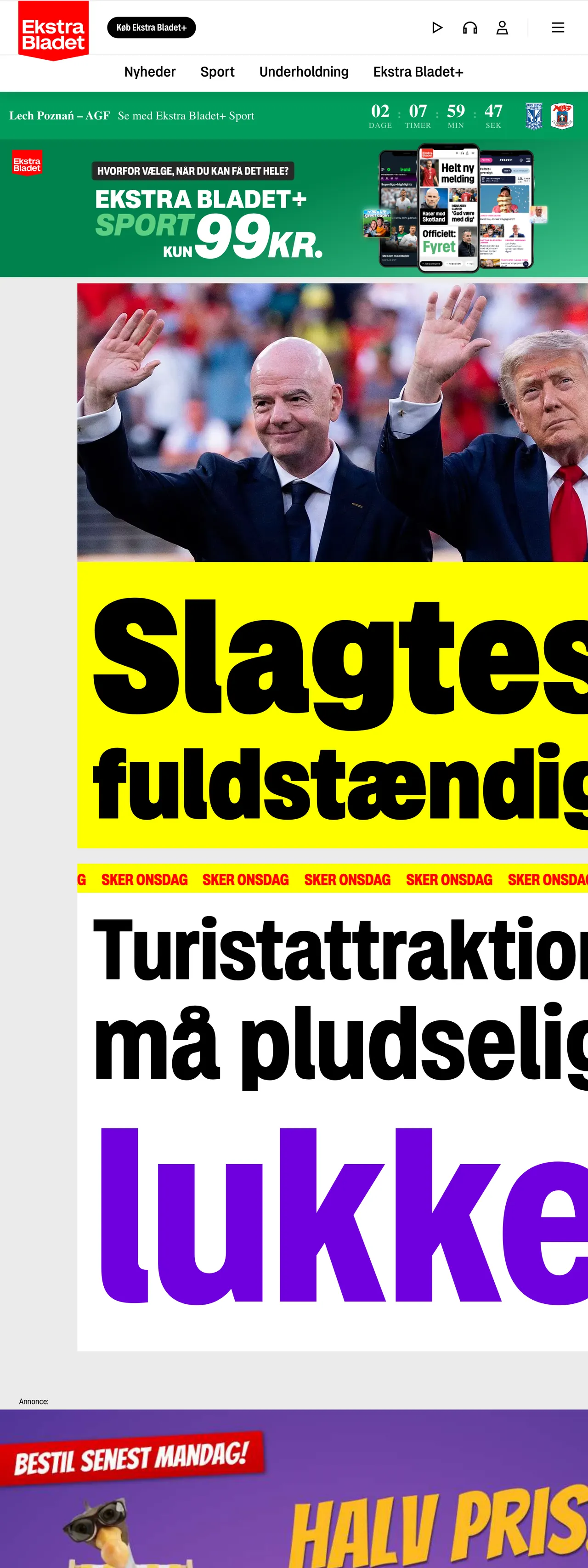 Screenshot of the Ekstra Bladet front page
