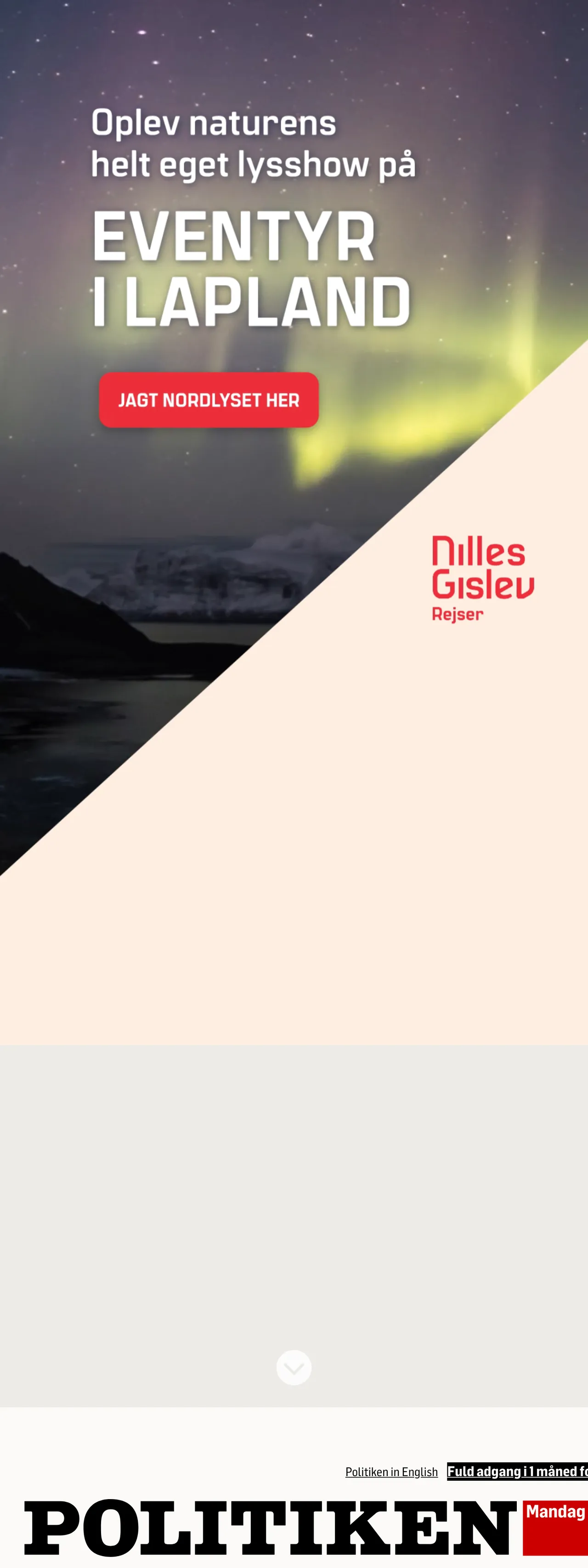 Screenshot of the Politiken front page