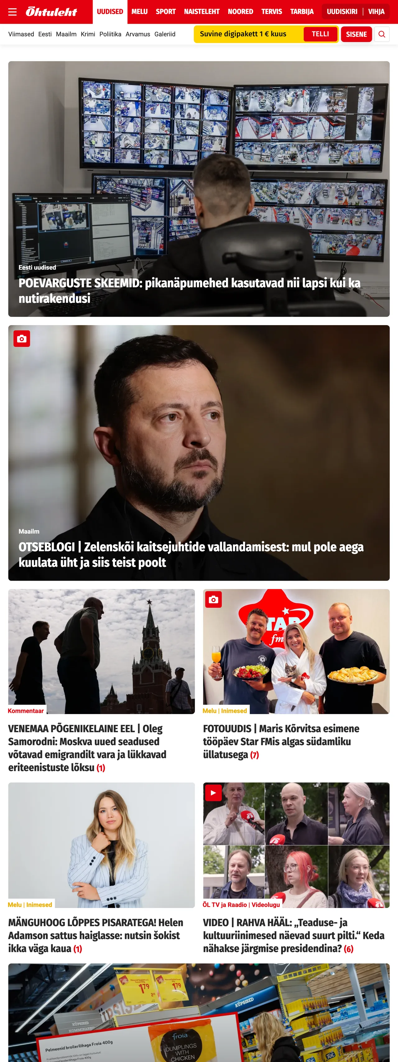 Screenshot of the Õhtuleht front page