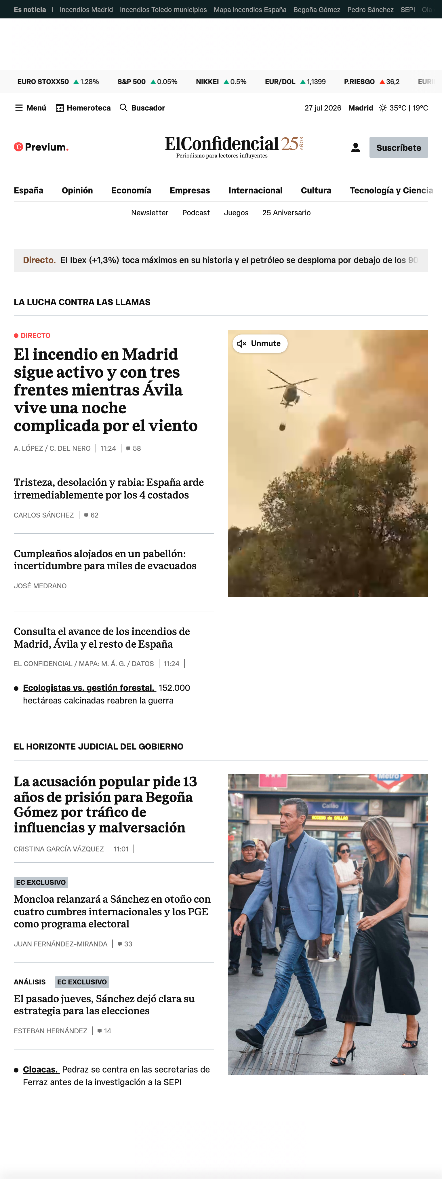 Screenshot of the El Confidencial front page