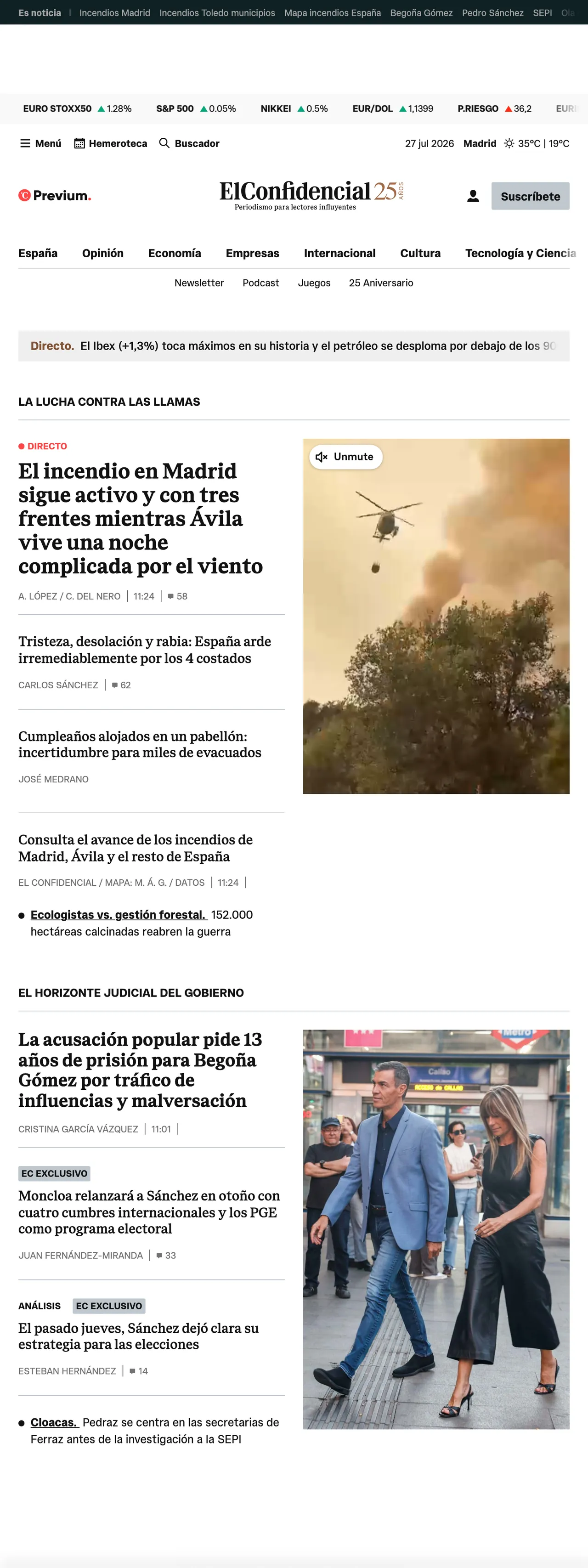 Screenshot of the El Confidencial front page