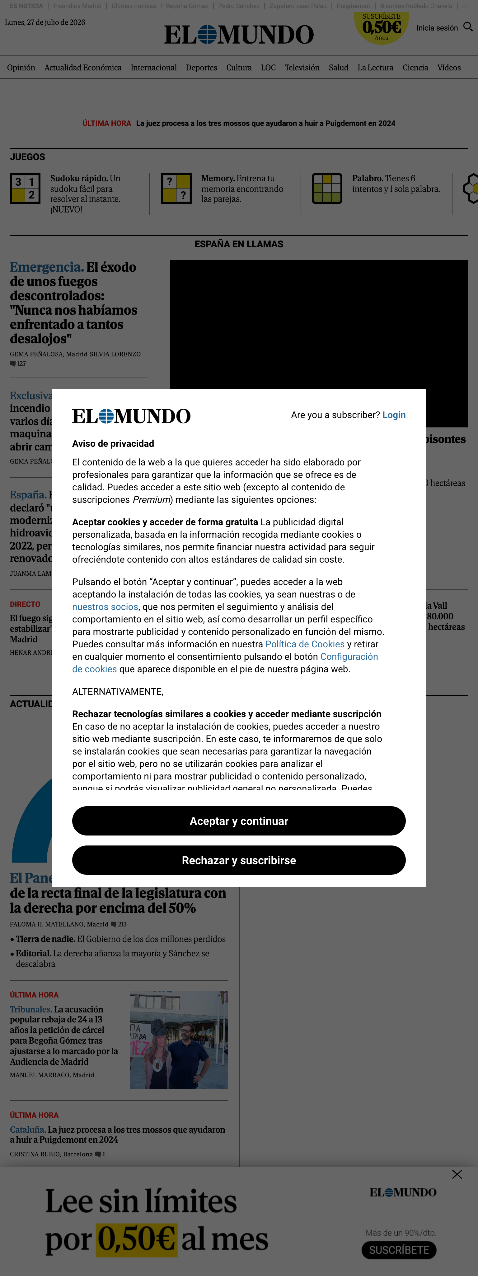 Screenshot of the El Mundo front page