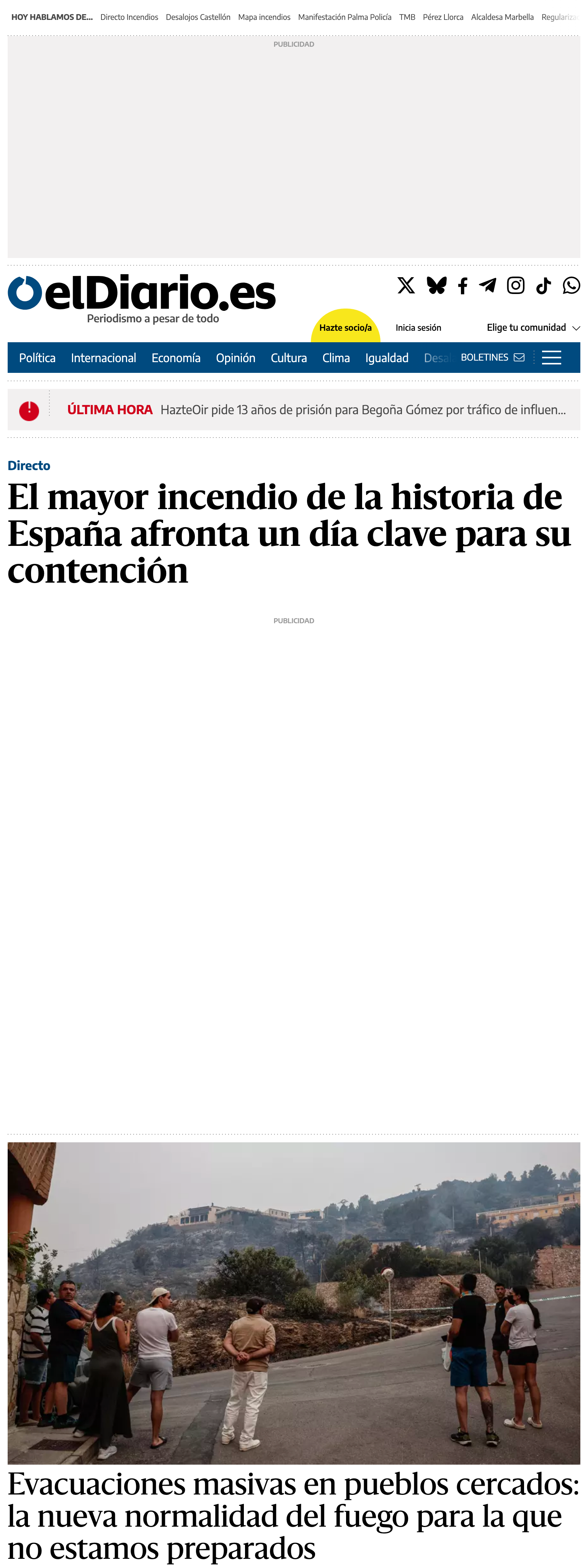 Screenshot of the elDiario.es front page