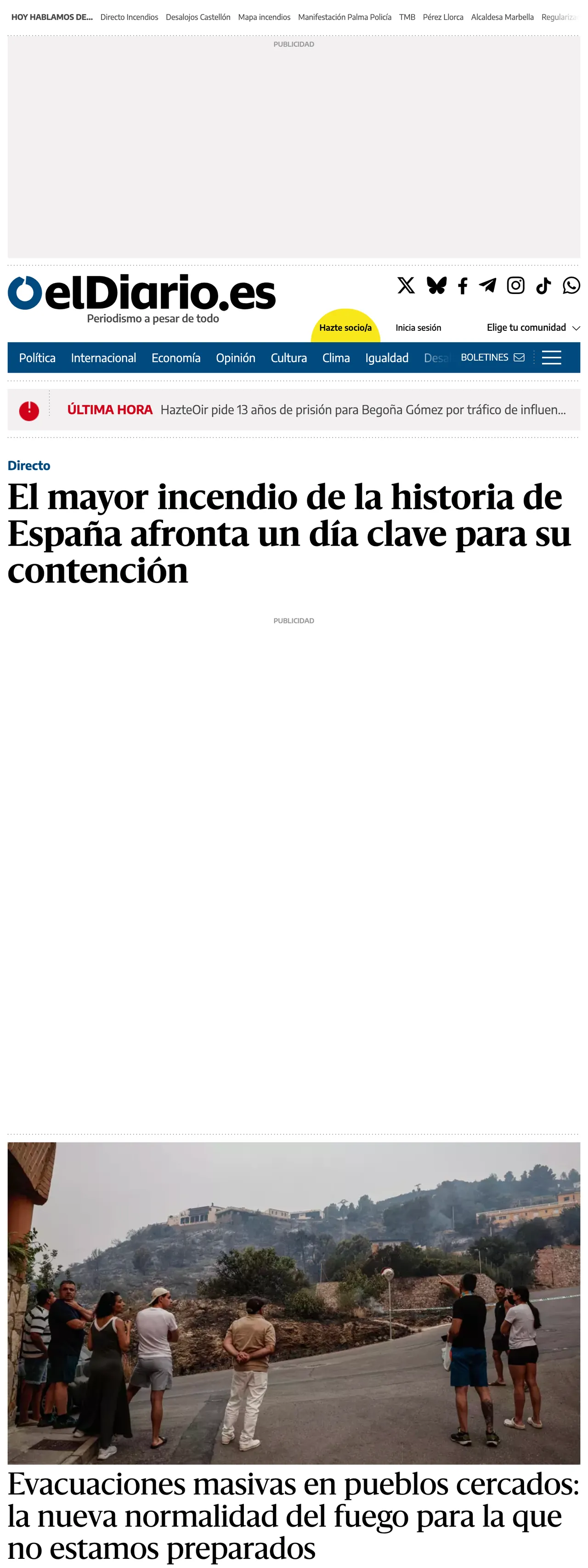 Screenshot of the elDiario.es front page