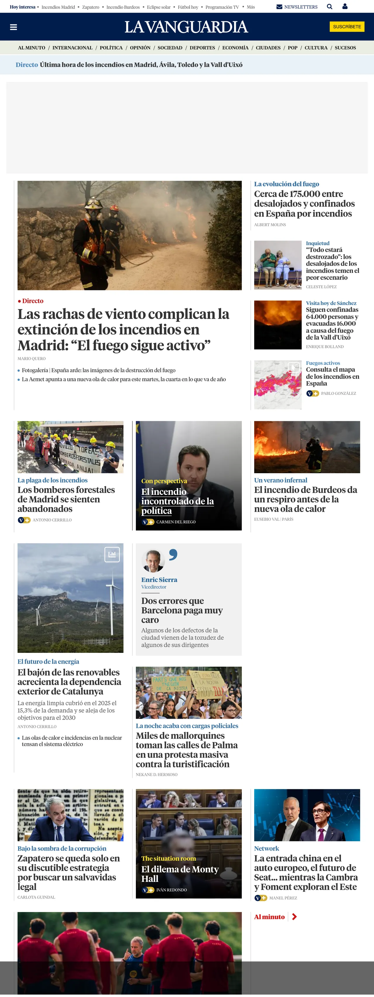 Screenshot of the La Vanguardia front page
