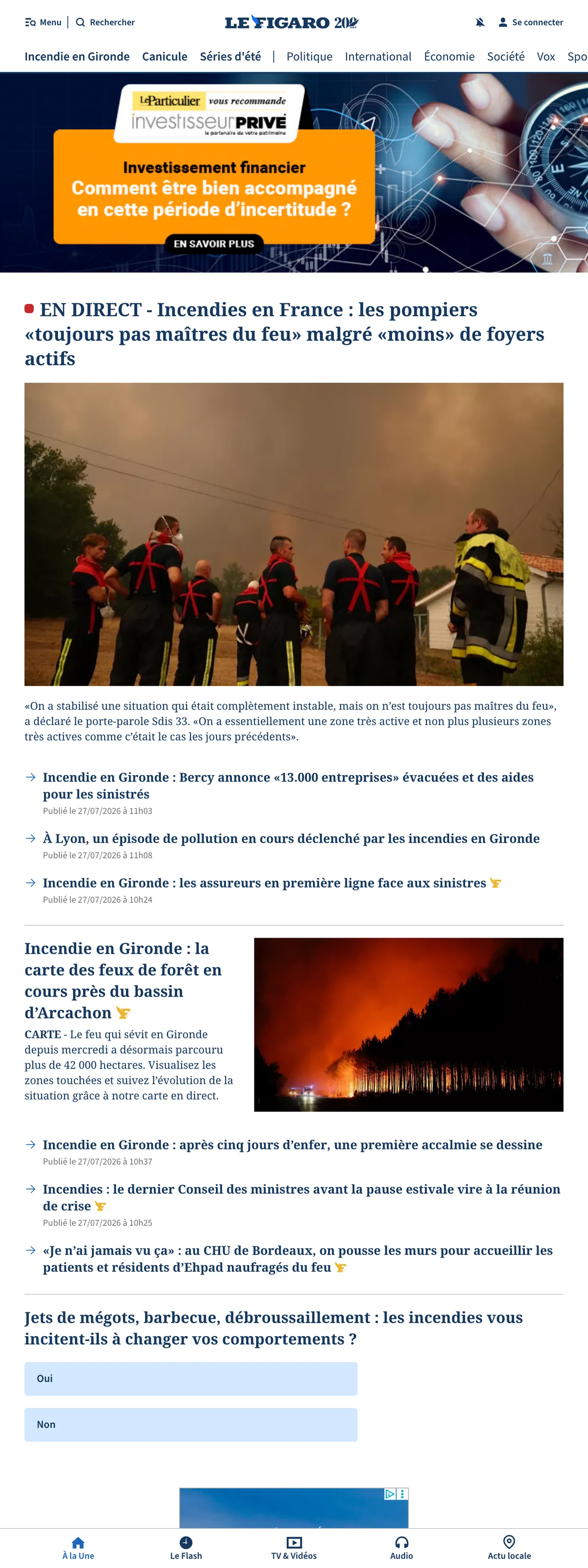 Screenshot of the Le Figaro front page