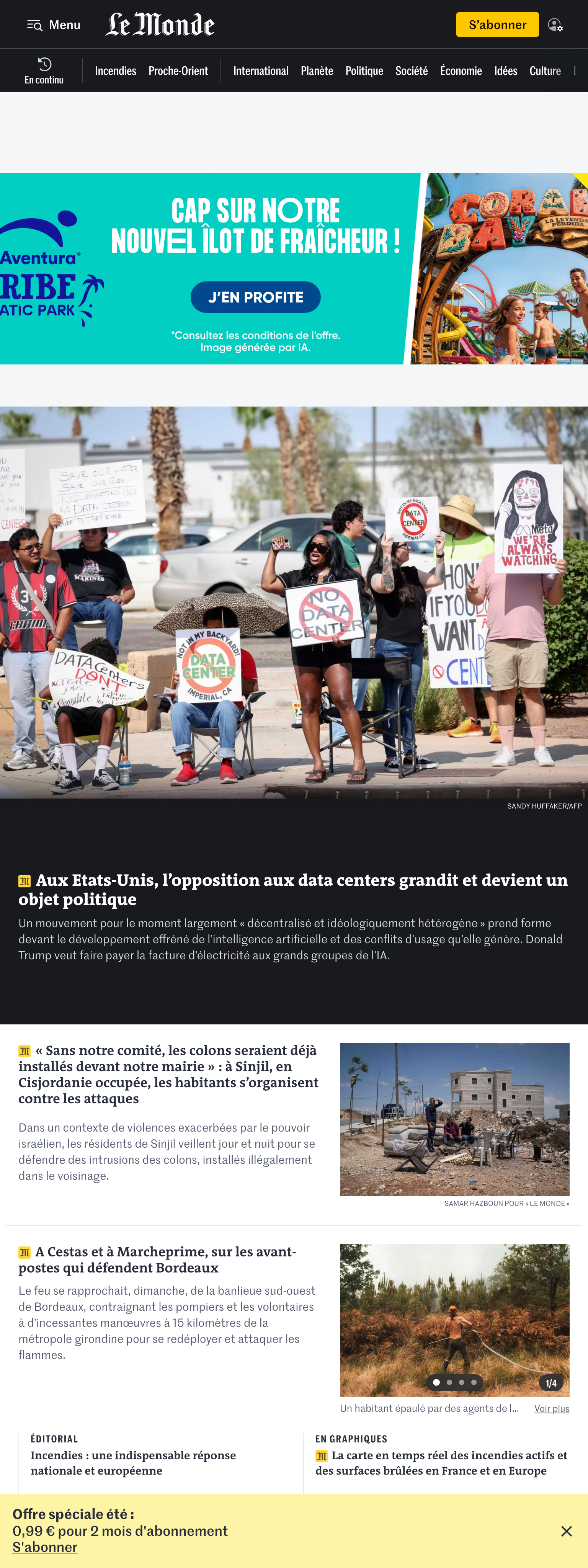 Screenshot of the Le Monde front page
