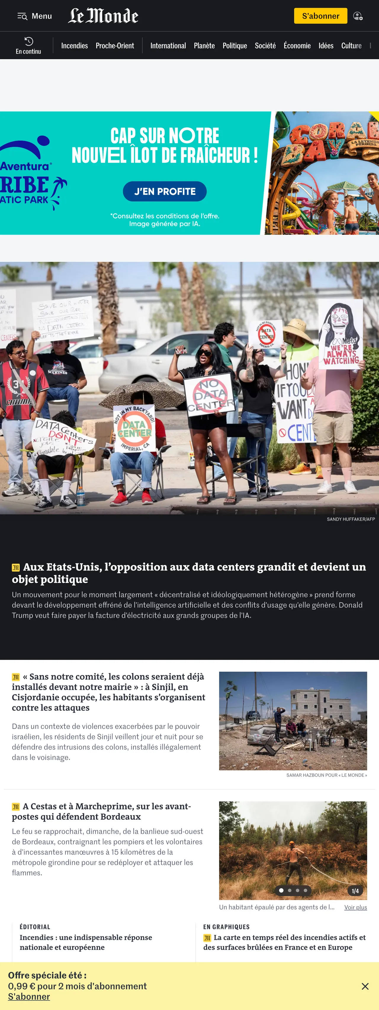 Screenshot of the Le Monde front page