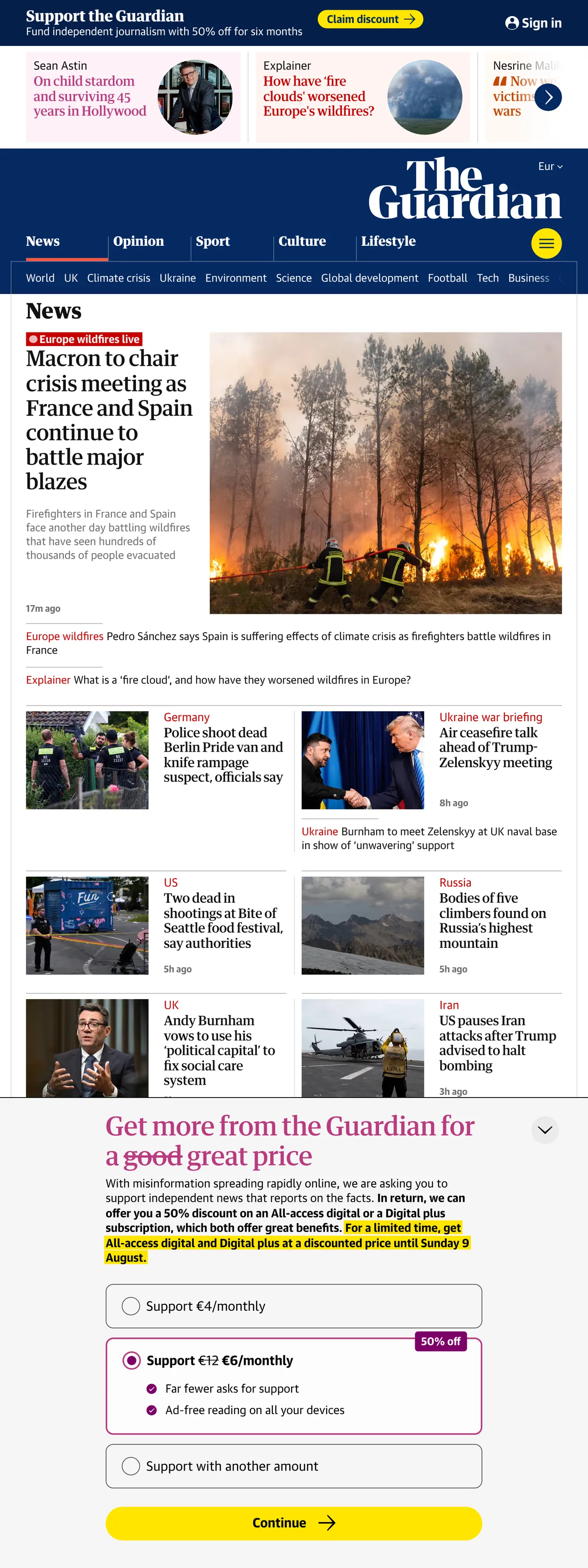 Screenshot of the The Guardian front page