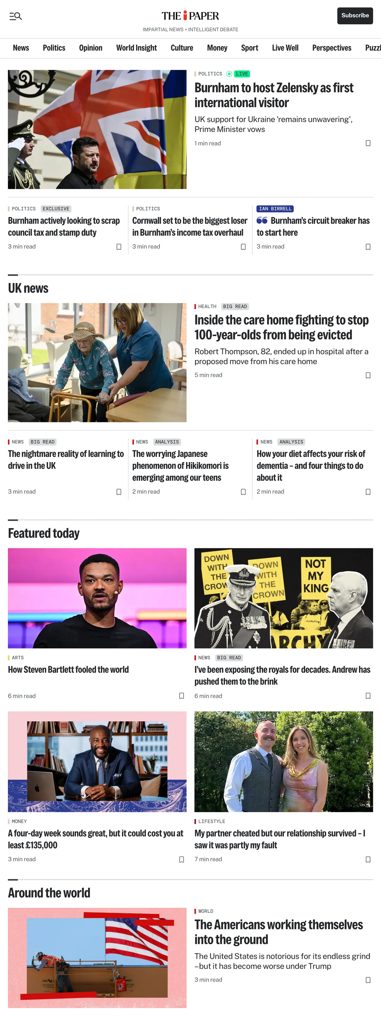 Screenshot of the The i Paper front page
