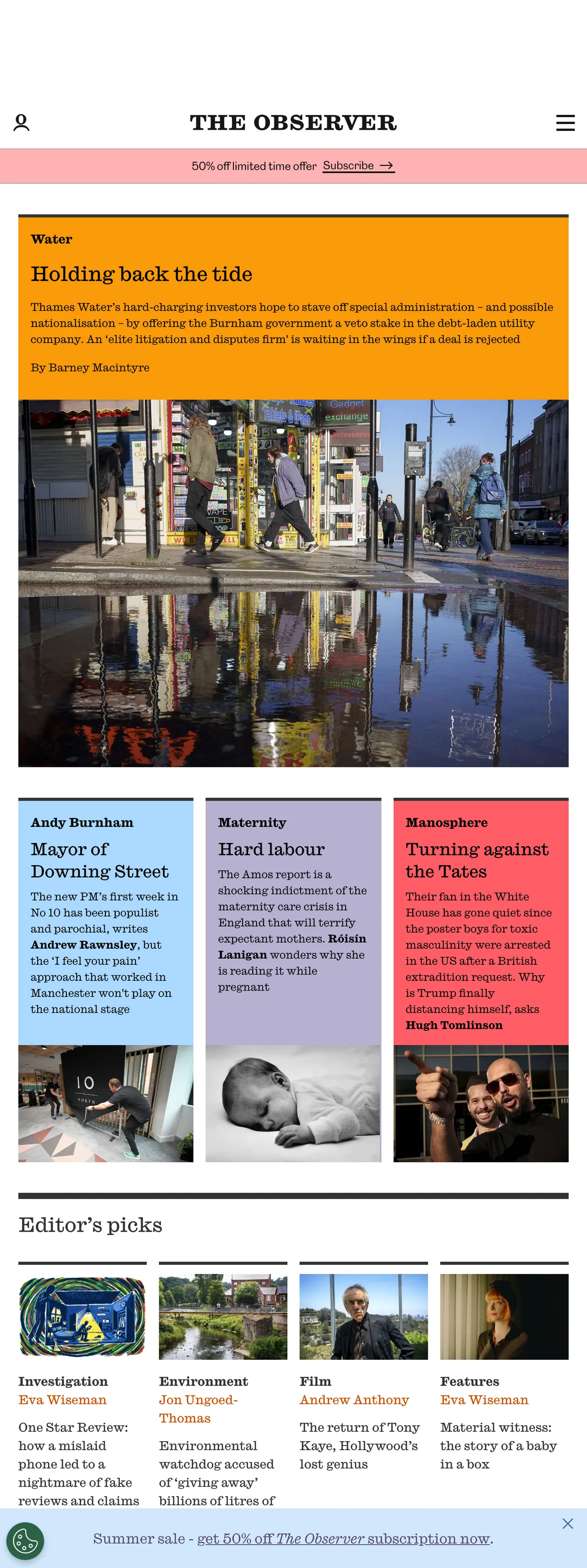 Screenshot of the The Observer front page
