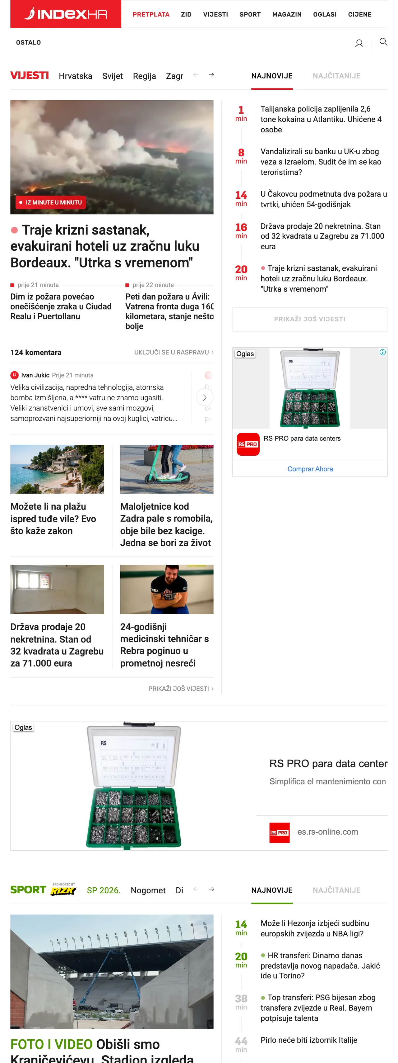 Screenshot of the Index.hr front page