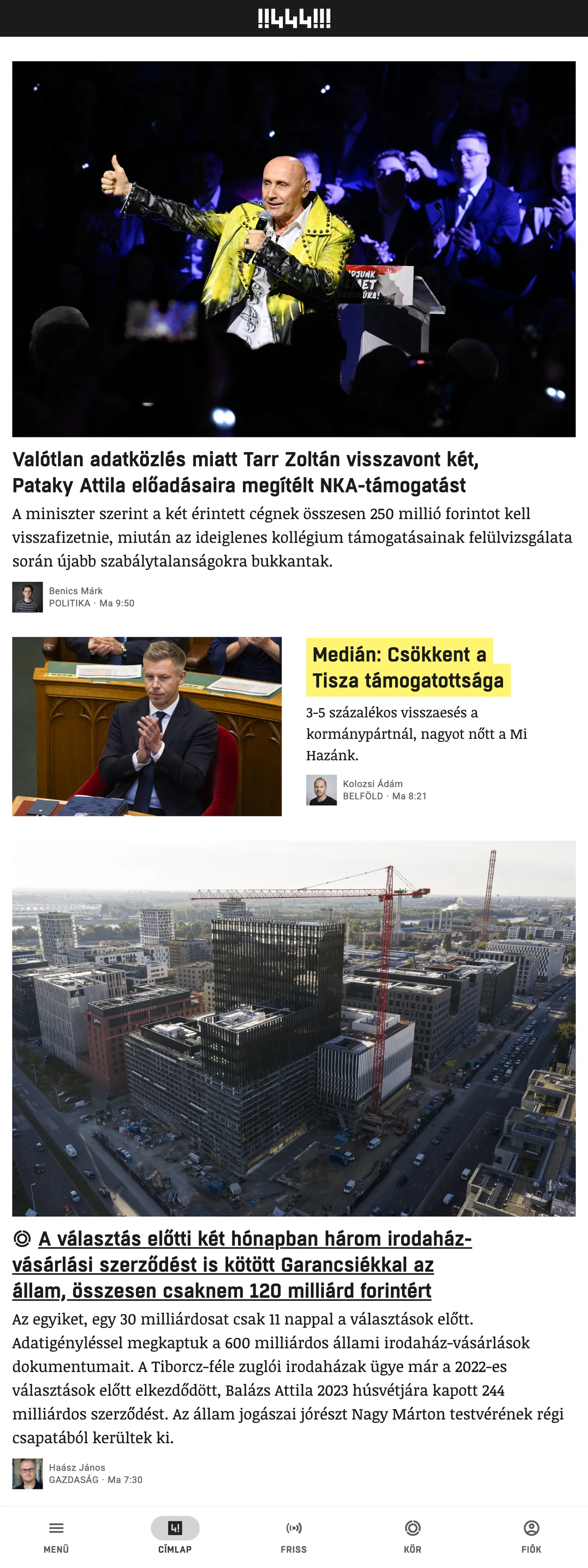 Screenshot of the 444 front page