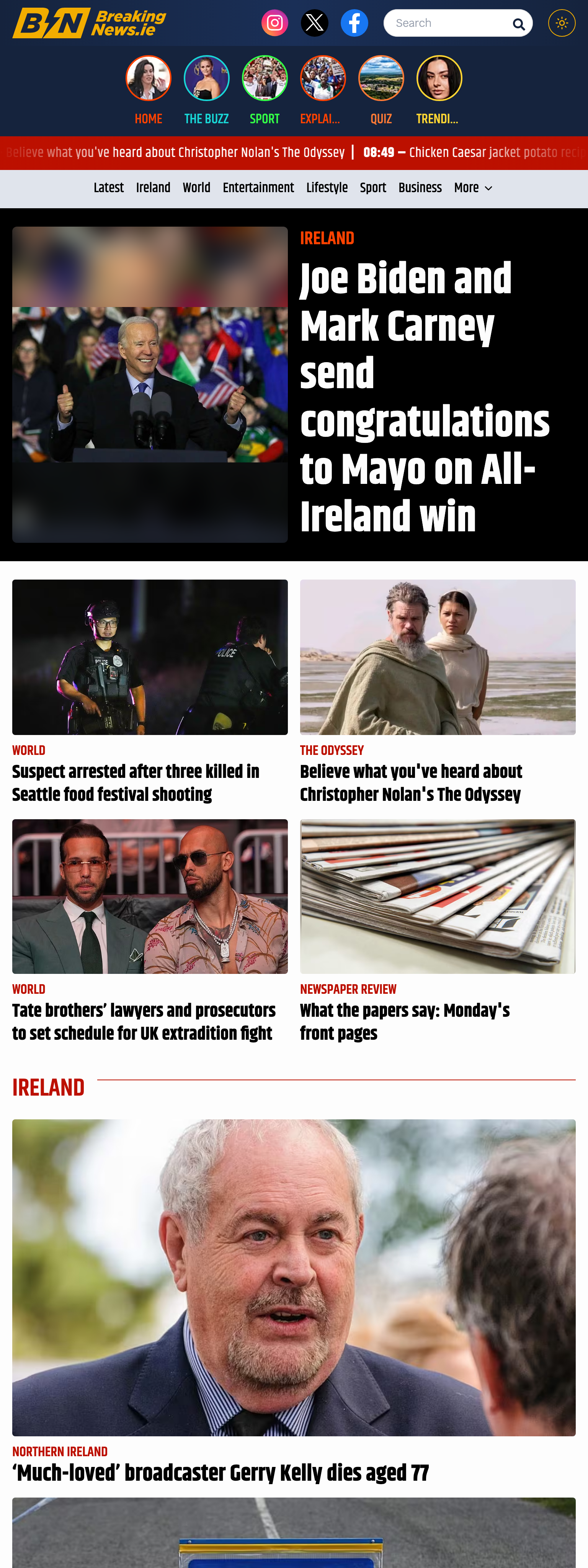 Screenshot of the BreakingNews.ie front page