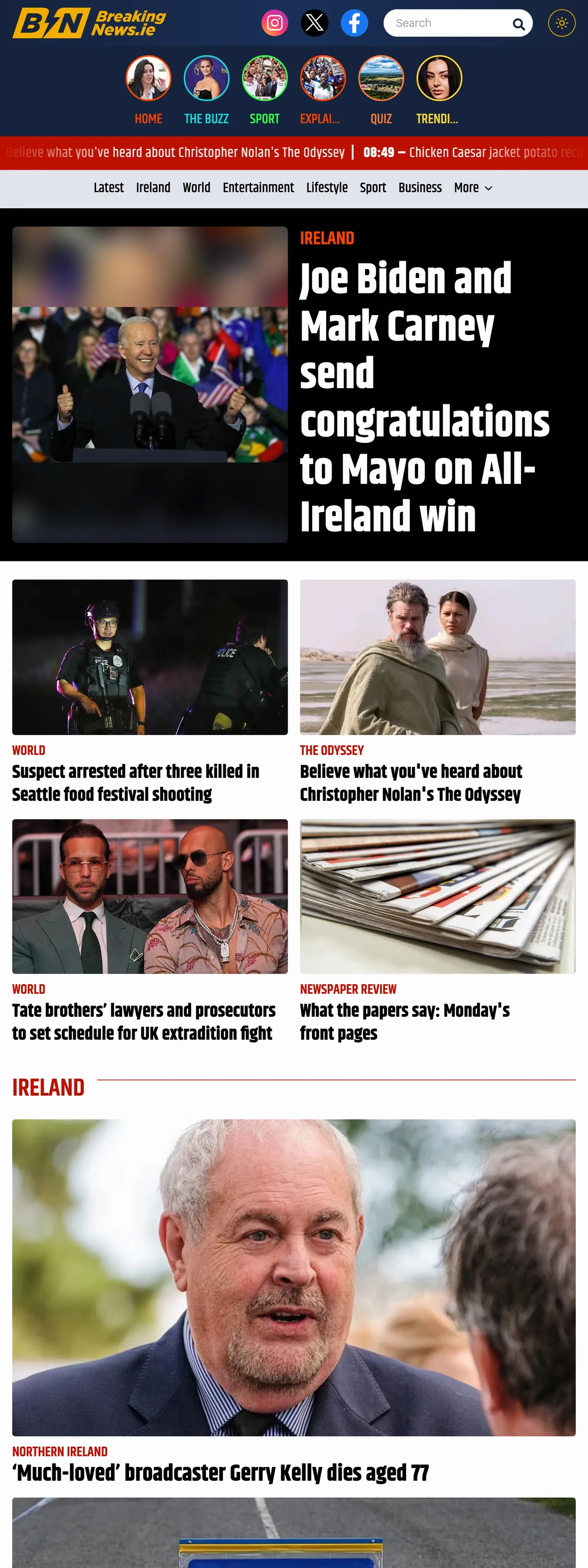 Screenshot of the BreakingNews.ie front page