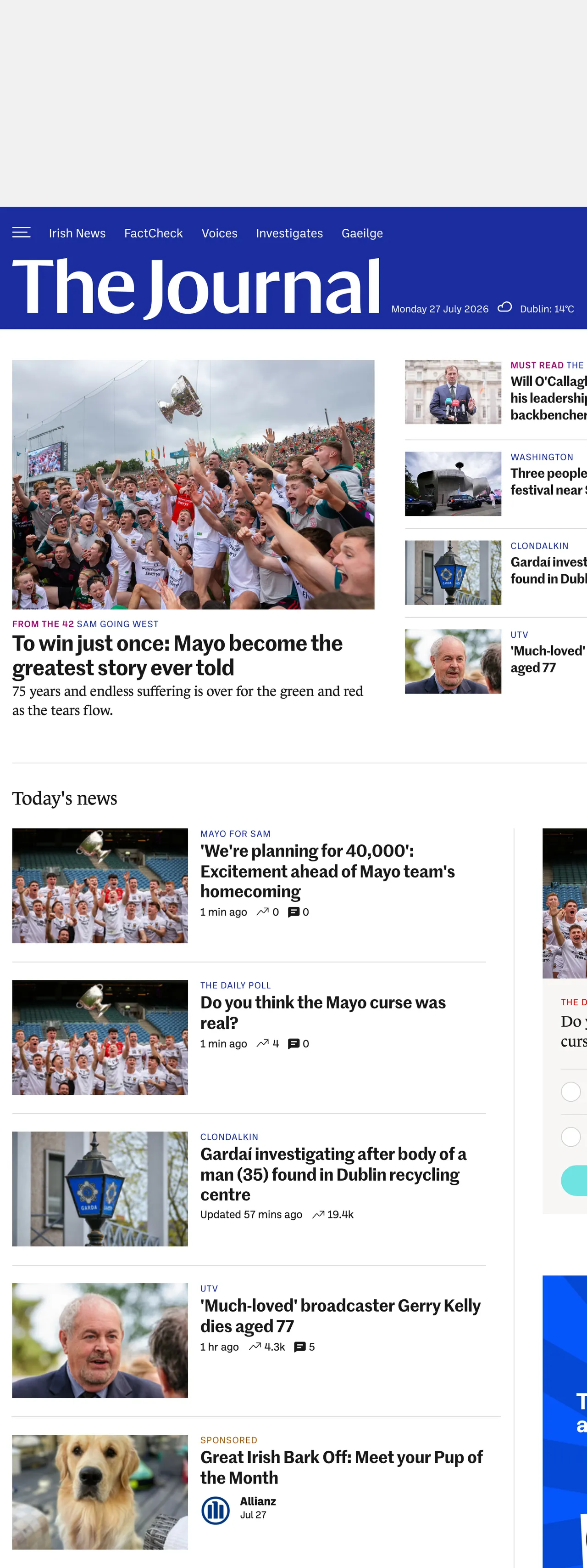 Screenshot of the TheJournal.ie front page