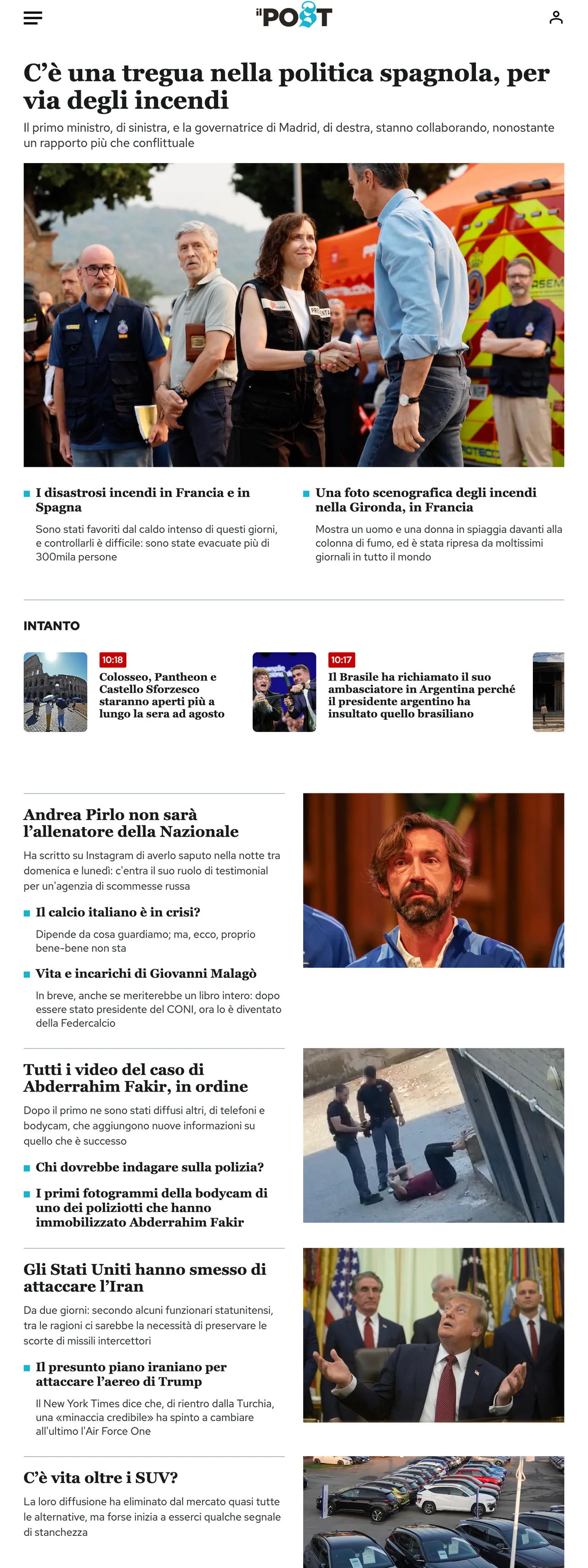 Screenshot of the Il Post front page