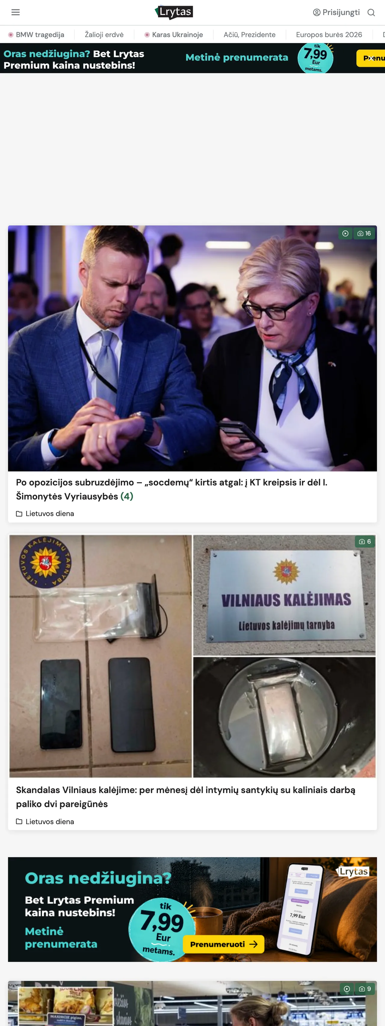 Screenshot of the Lrytas front page