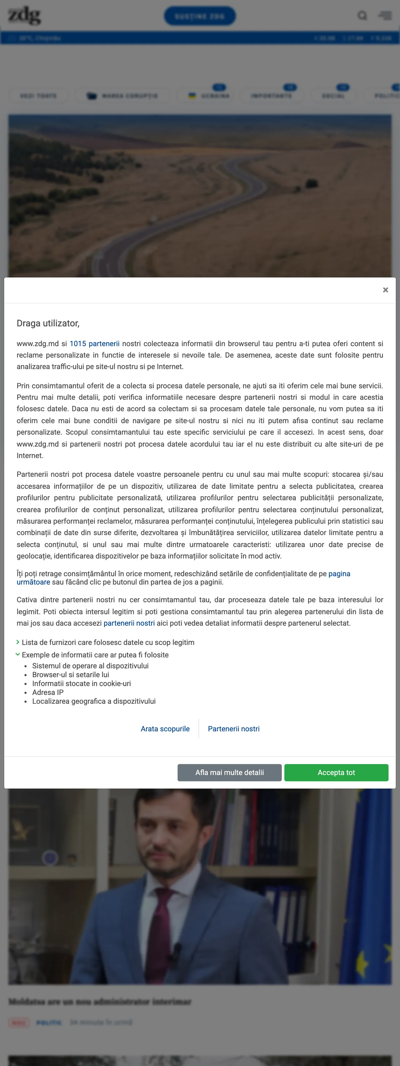 Screenshot of the Ziarul de Gardă front page