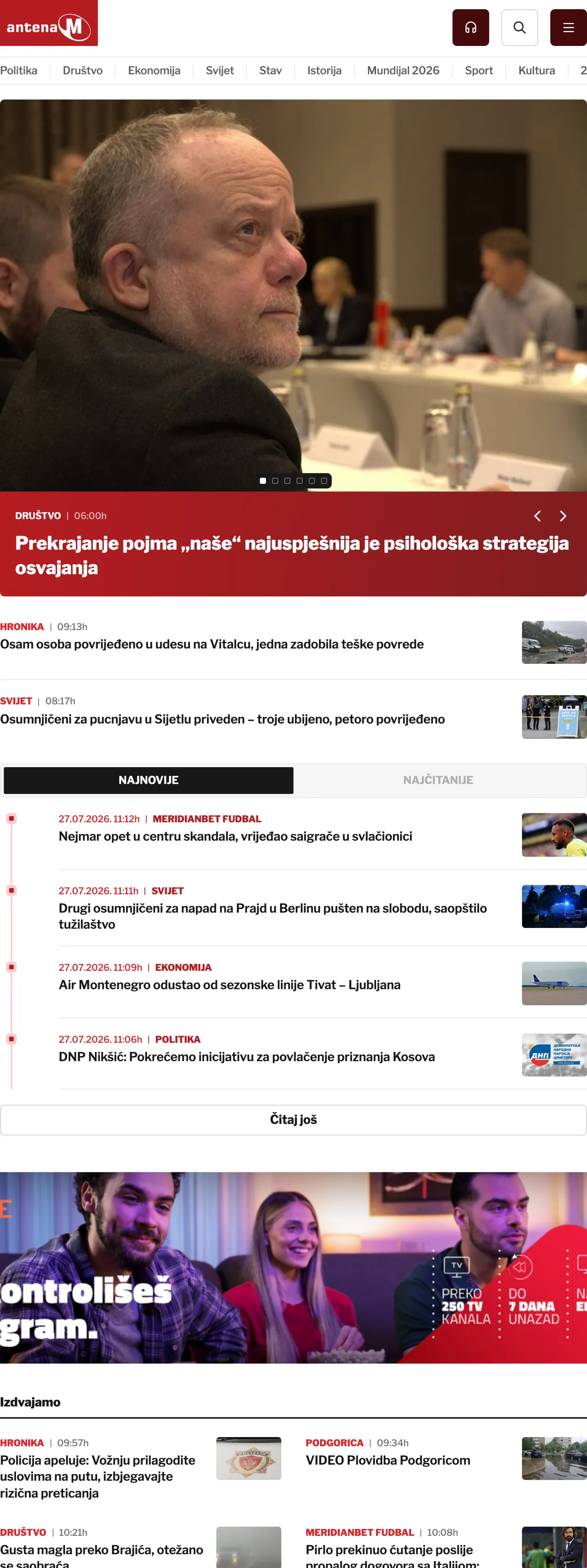 Screenshot of the Antena M front page