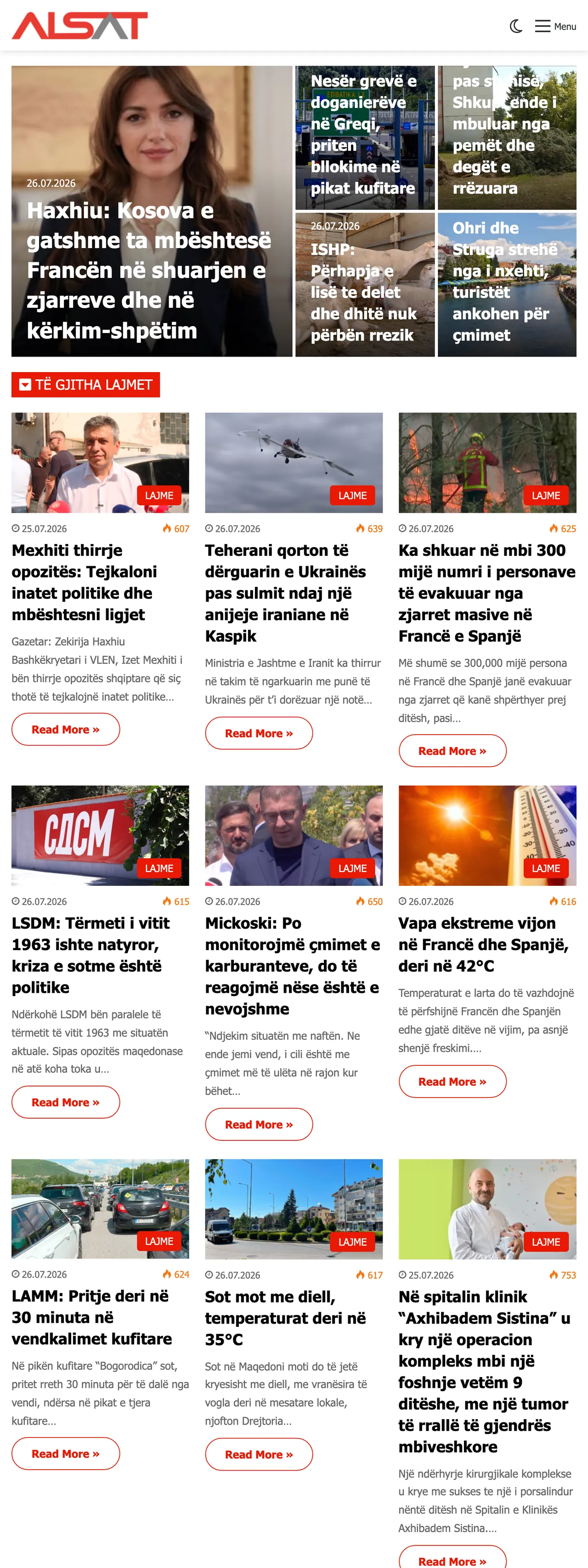 Screenshot of the ALSAT front page
