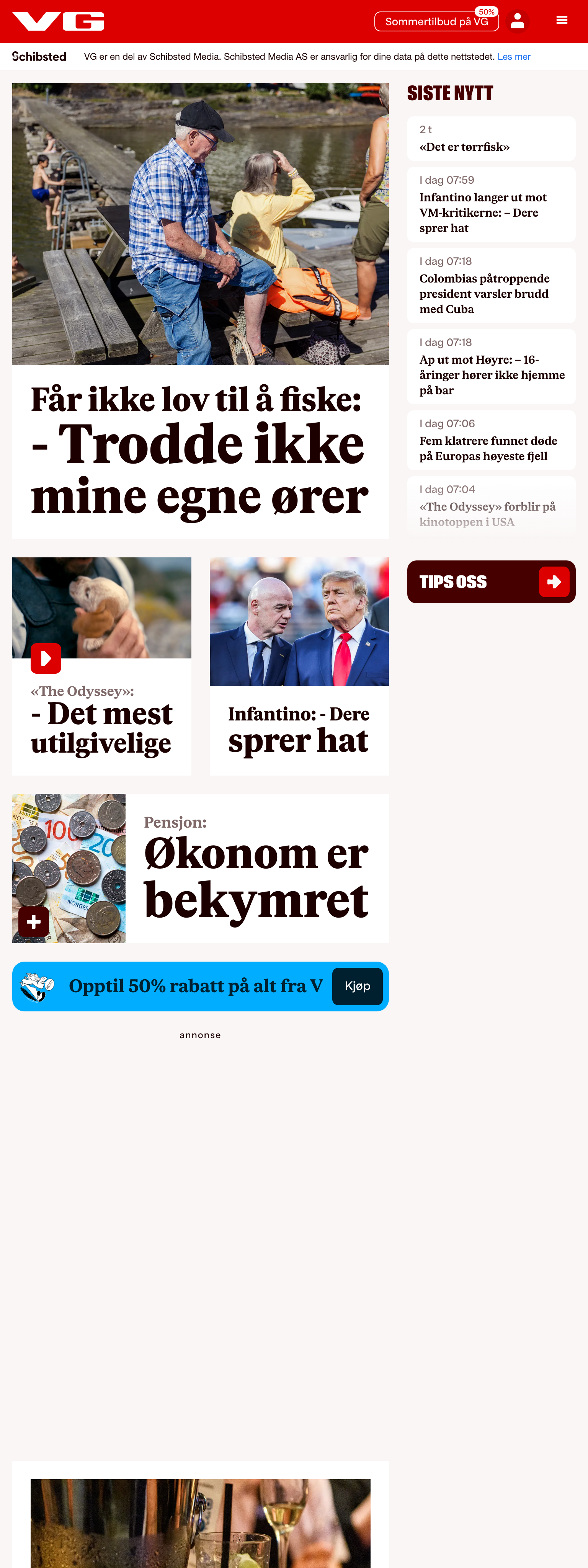 Screenshot of the VG front page