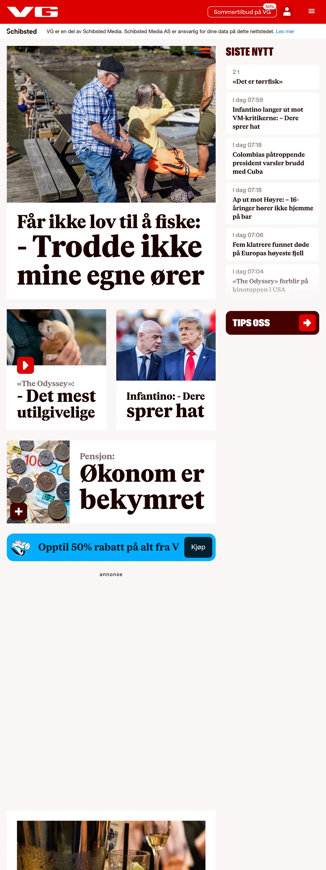 Screenshot of the VG front page