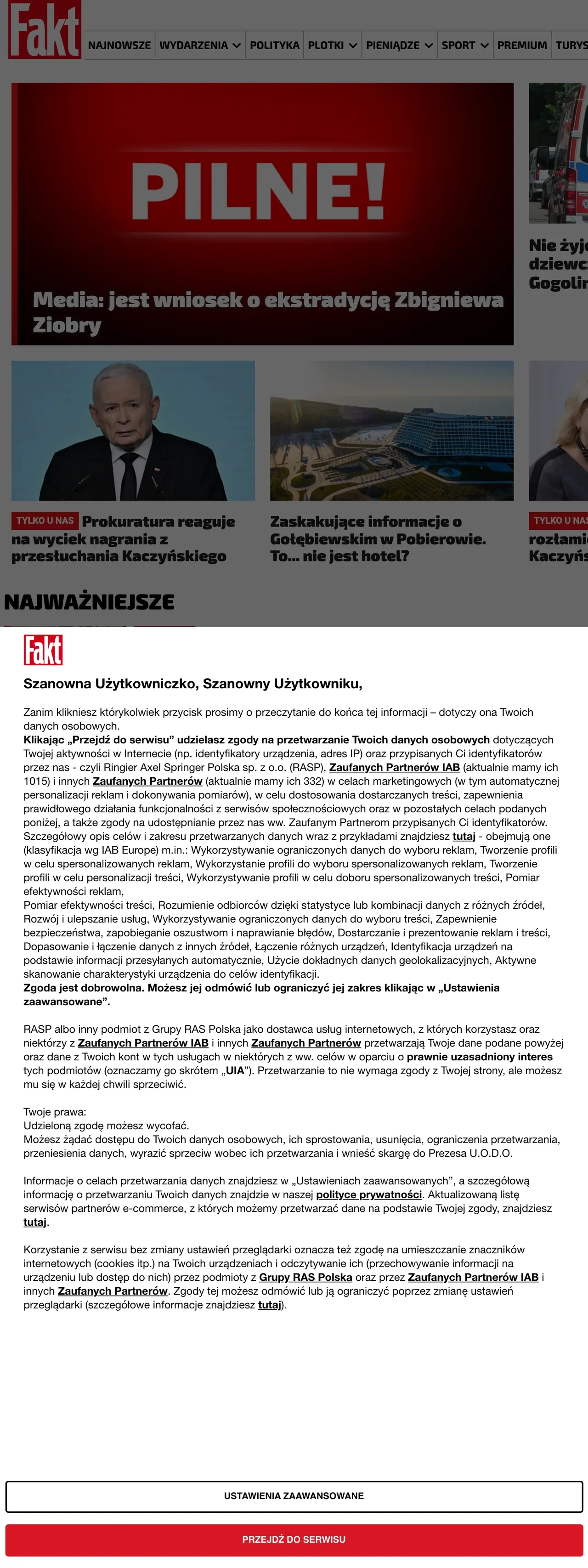 Screenshot of the Fakt front page
