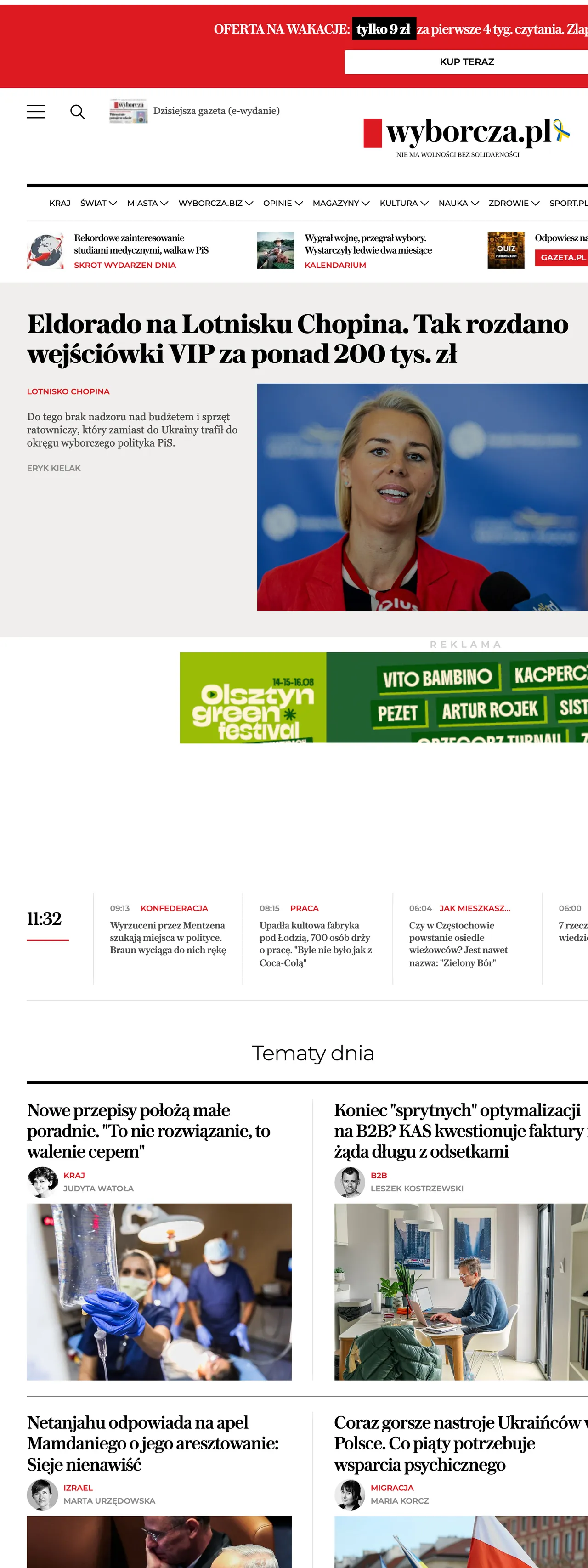 Screenshot of the Wyborcza front page