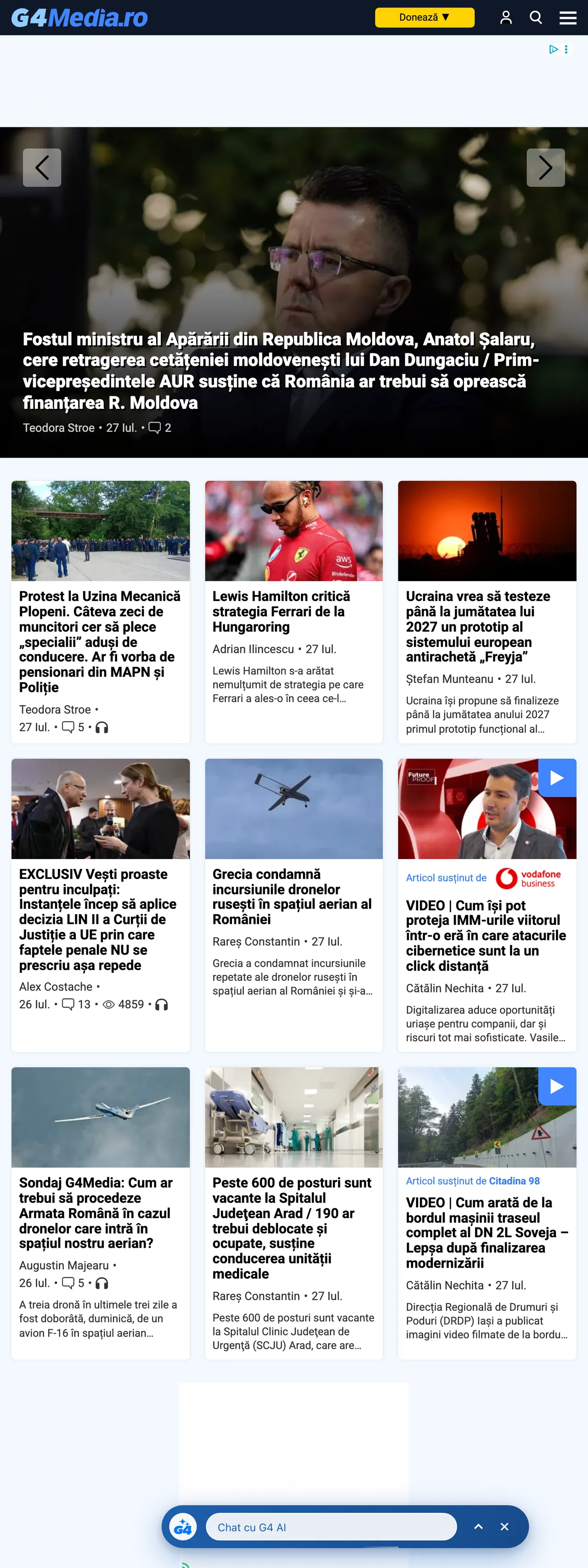 Screenshot of the G4Media front page