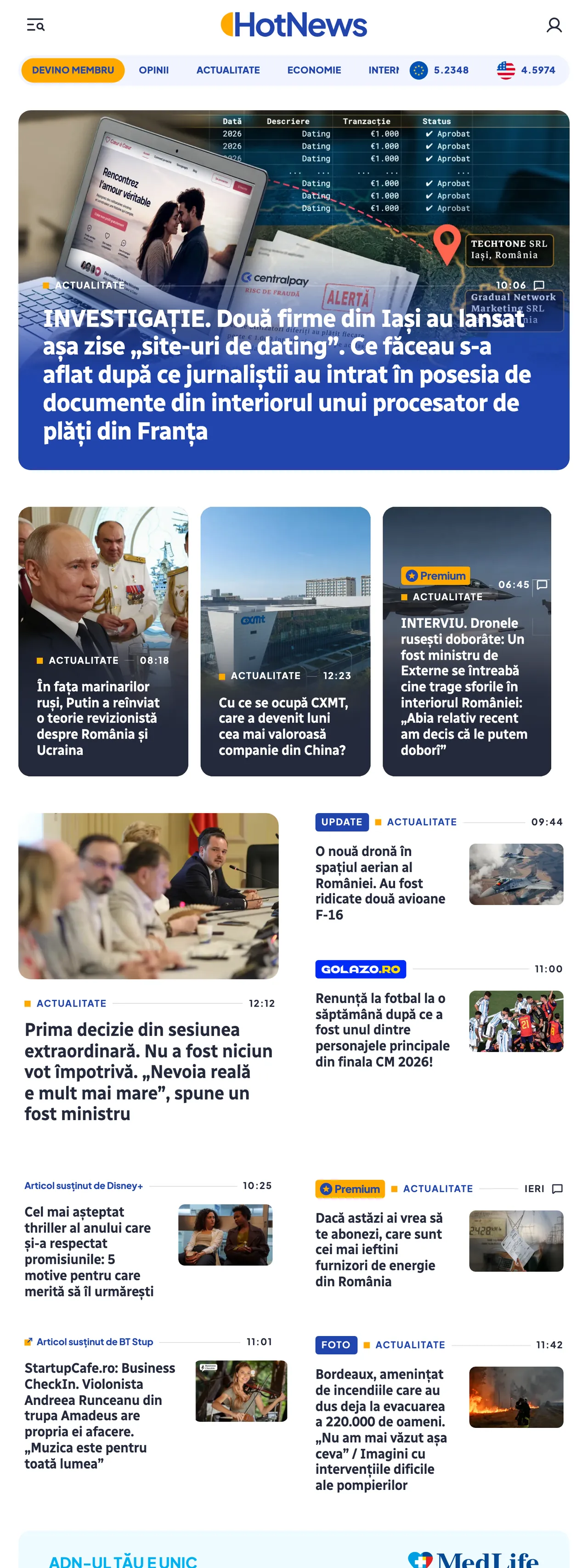 Screenshot of the HotNews.ro front page