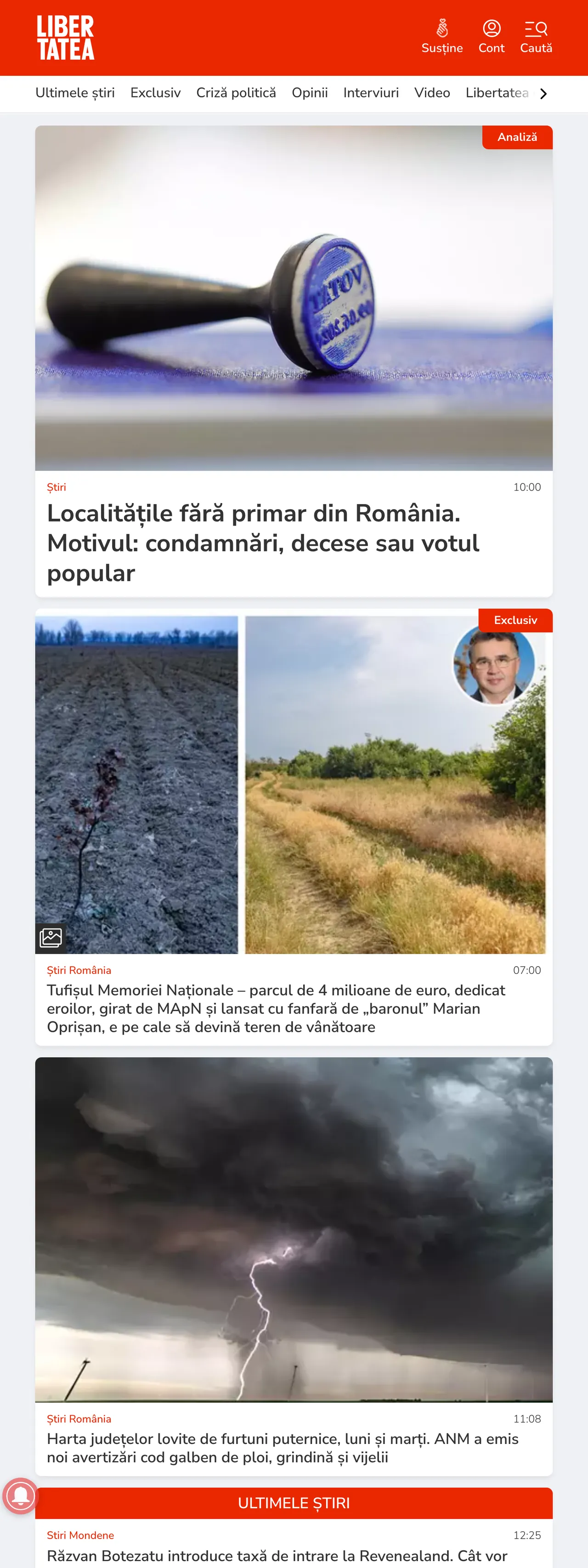 Screenshot of the Libertatea front page