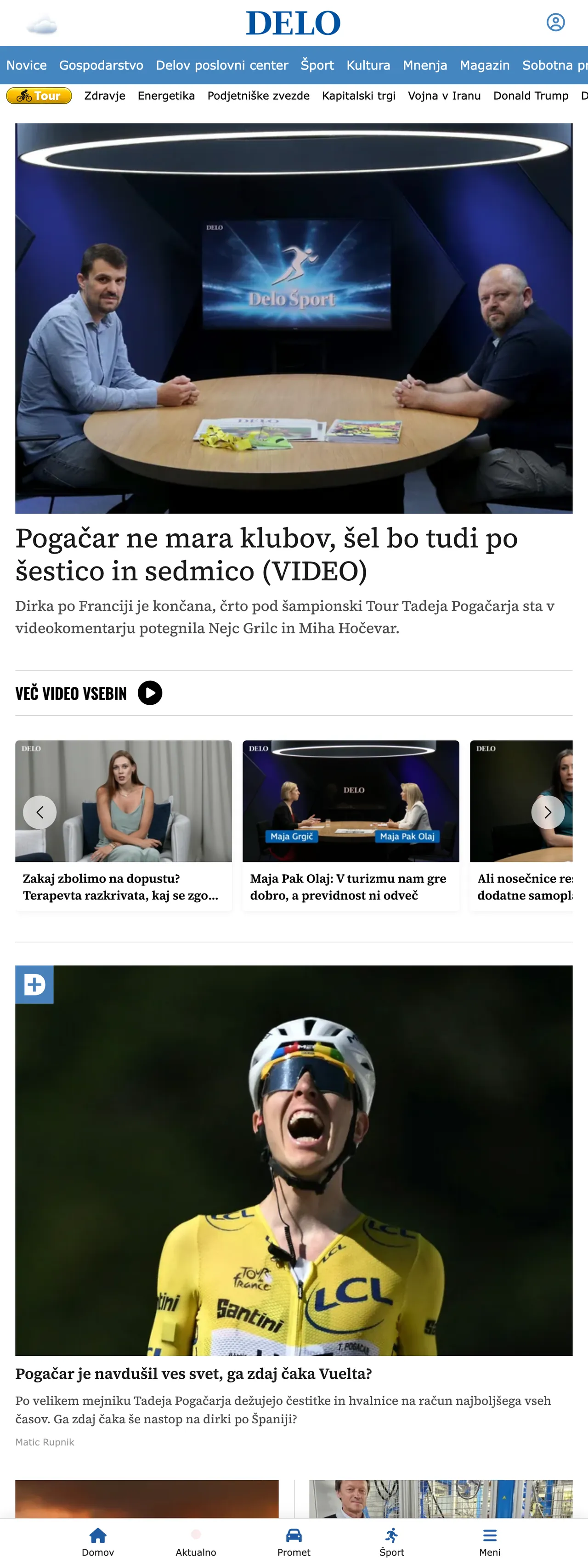 Screenshot of the Delo front page