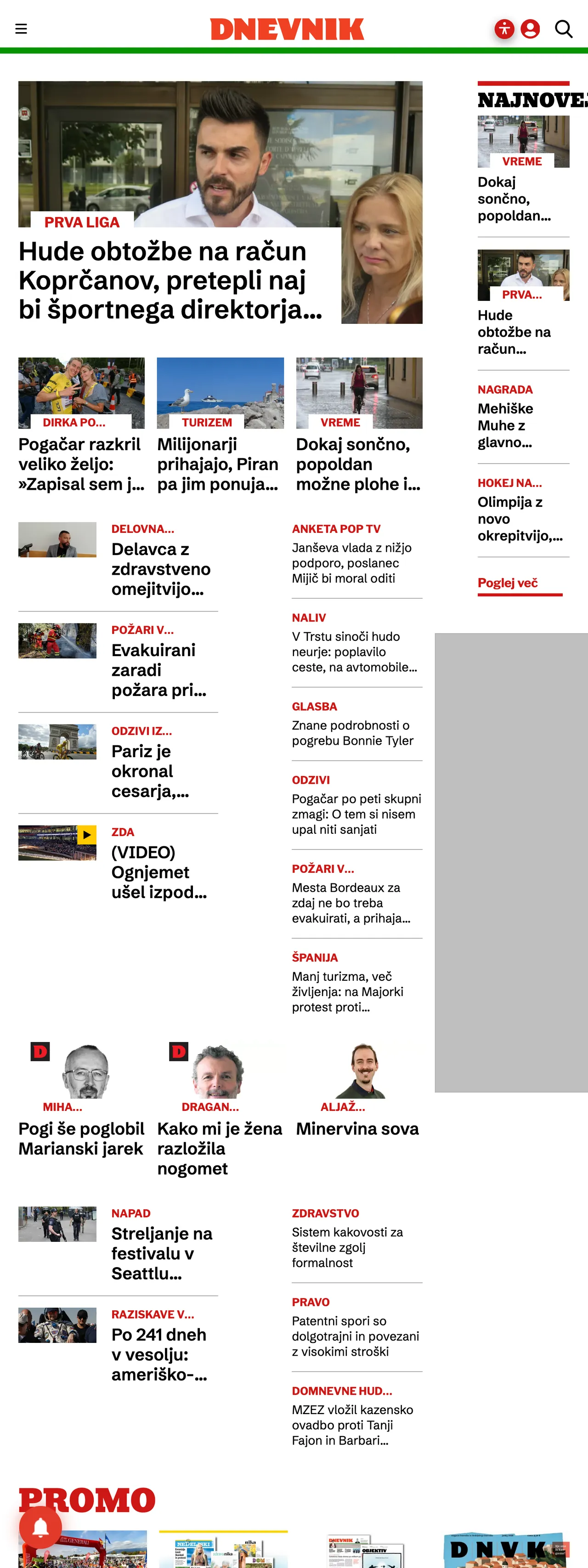 Screenshot of the Dnevnik front page