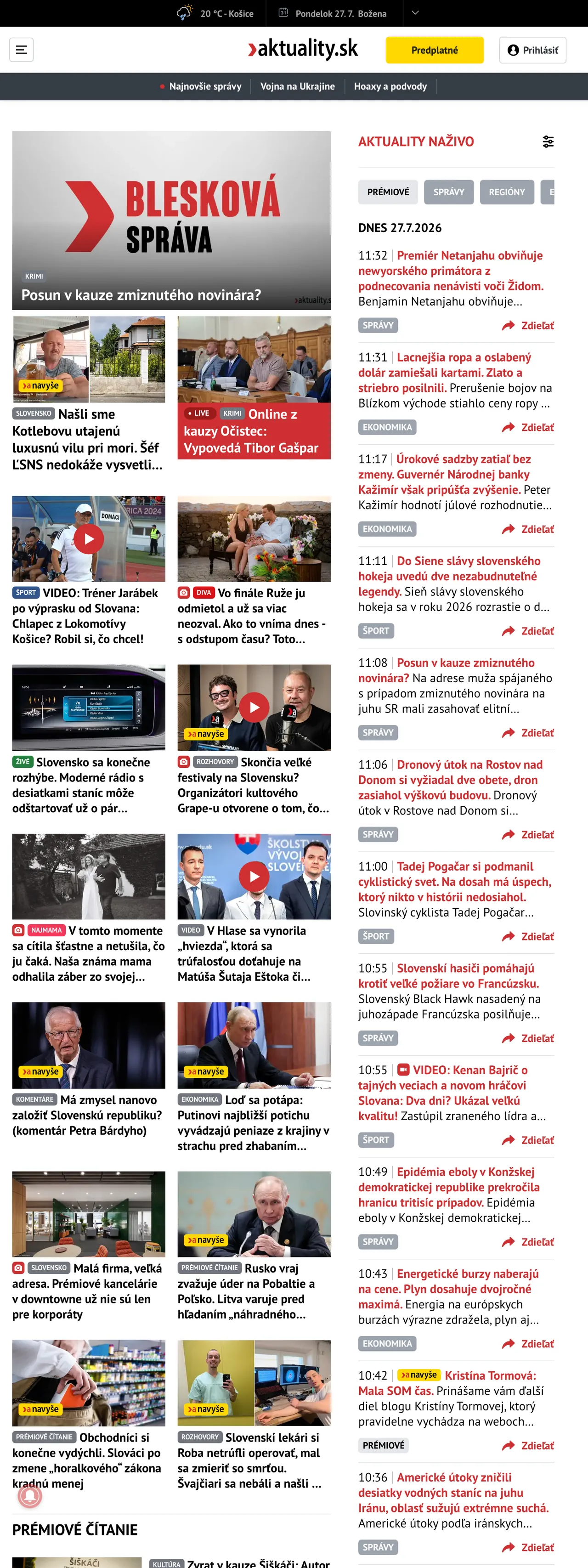 Screenshot of the Aktuality.sk front page