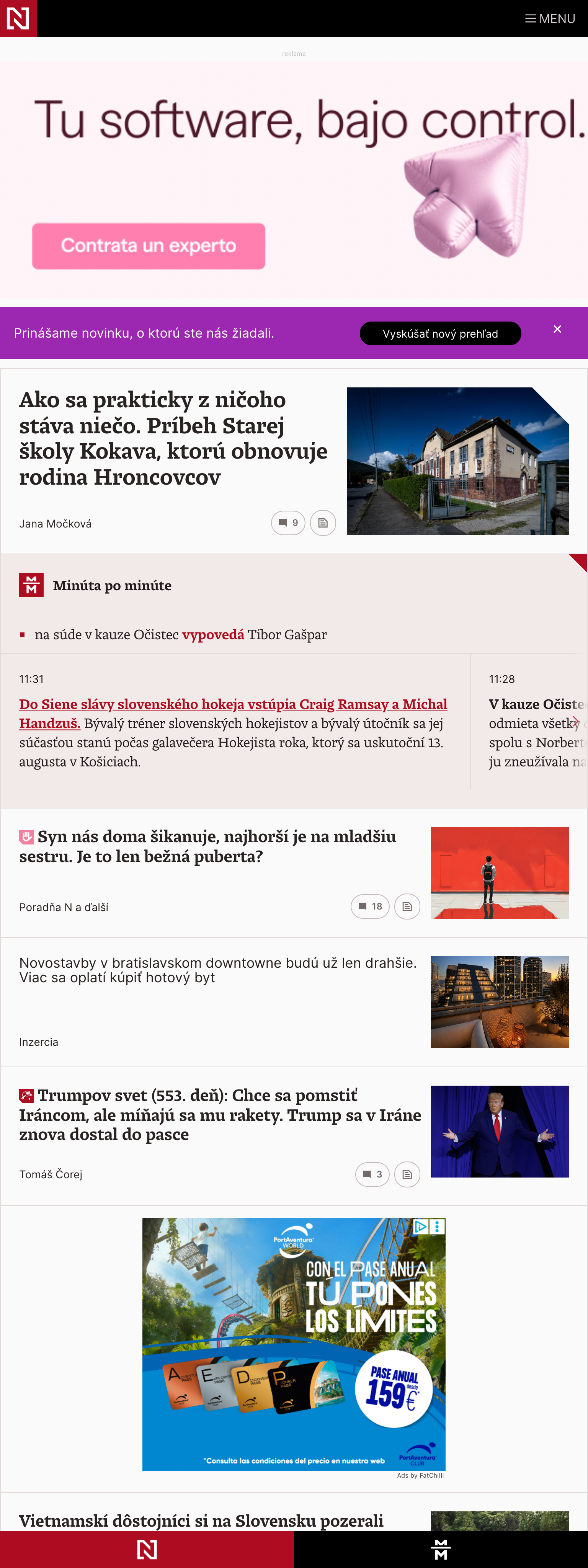 Screenshot of the Denník N front page
