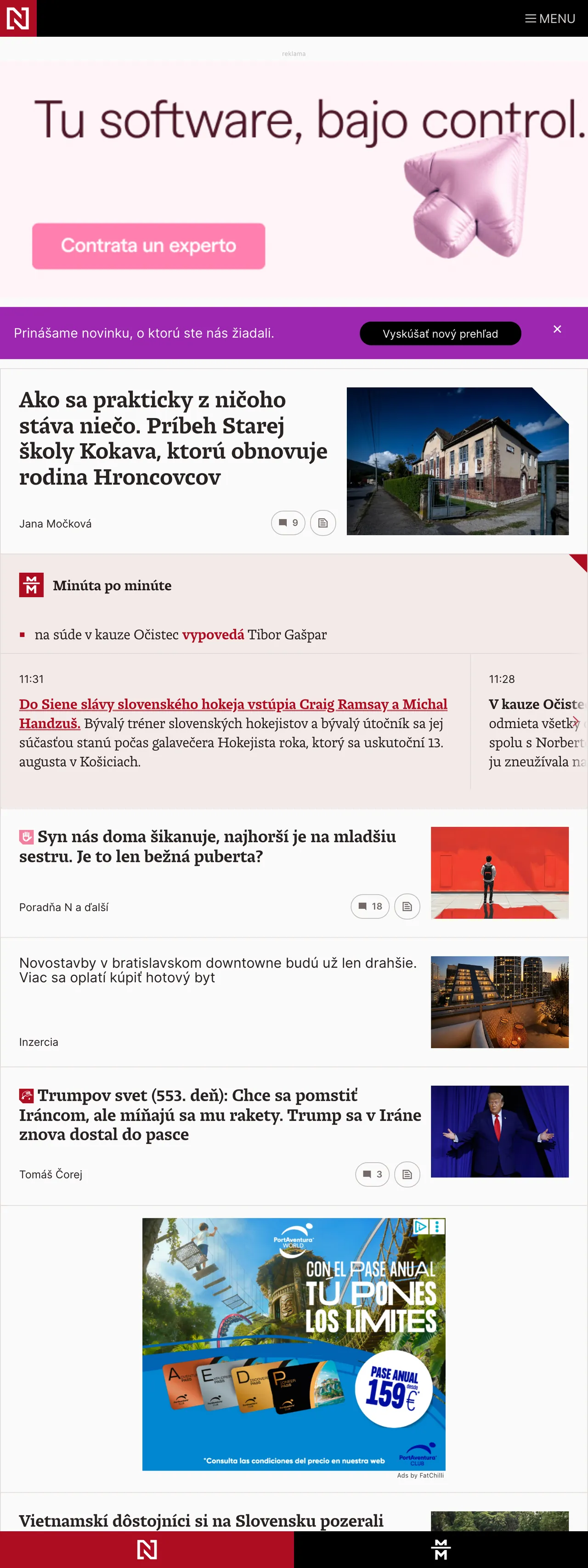 Screenshot of the Denník N front page