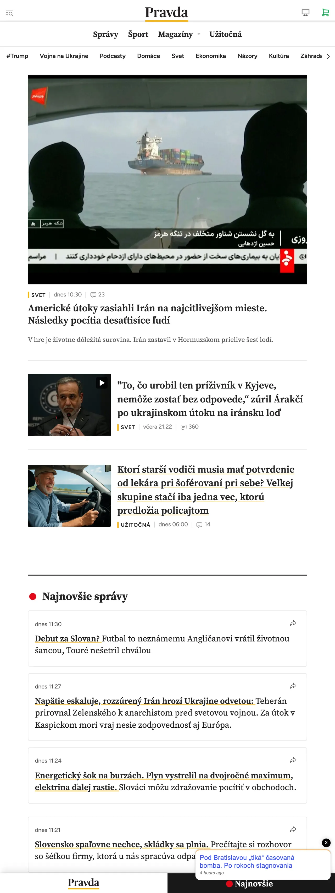 Screenshot of the Pravda front page